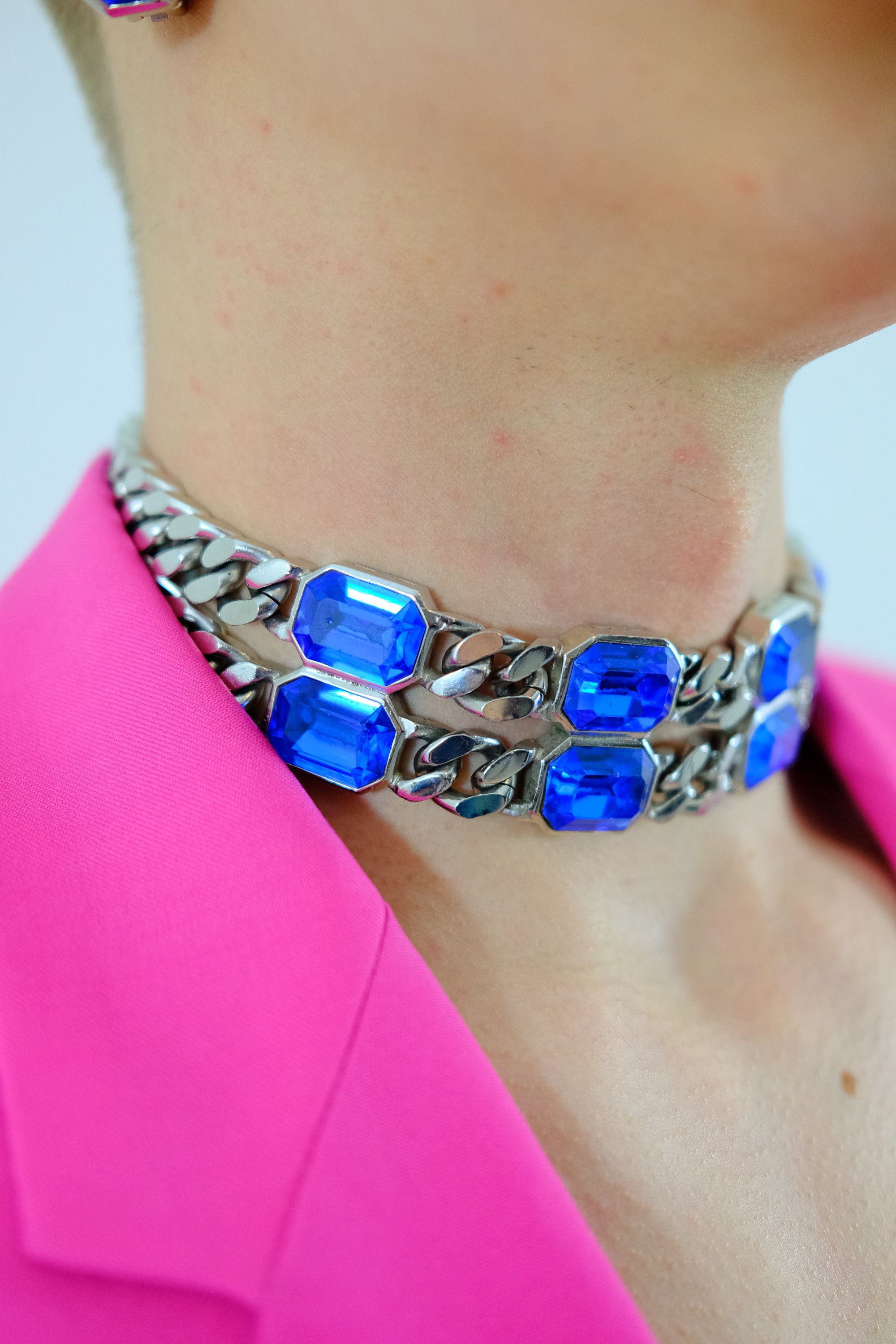 Christian Dior Monsieur Christian Dior Blue Crystal Silver Chain Necklace Size ONE SIZE - 2 Thumbnail