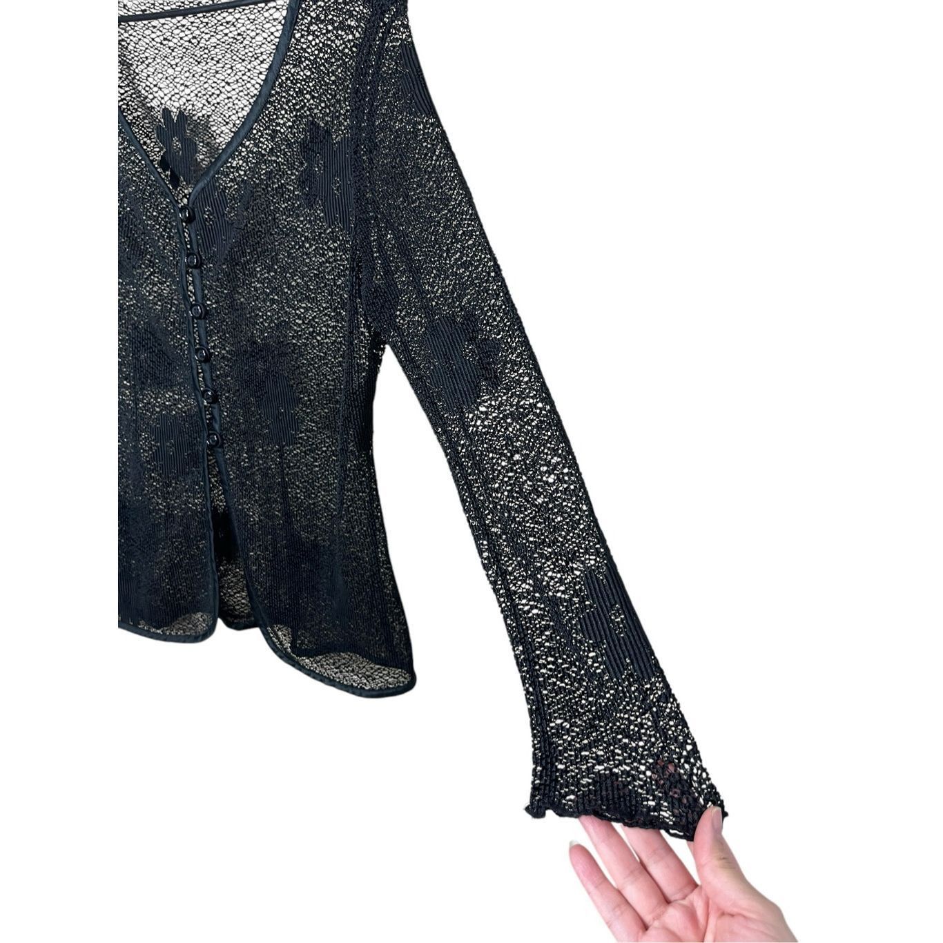 Other Vintage Zenobia Black Sheer Button Front Cardigan Flower Pri Size XL / US 12-14 / IT 48-50 - 5 Thumbnail