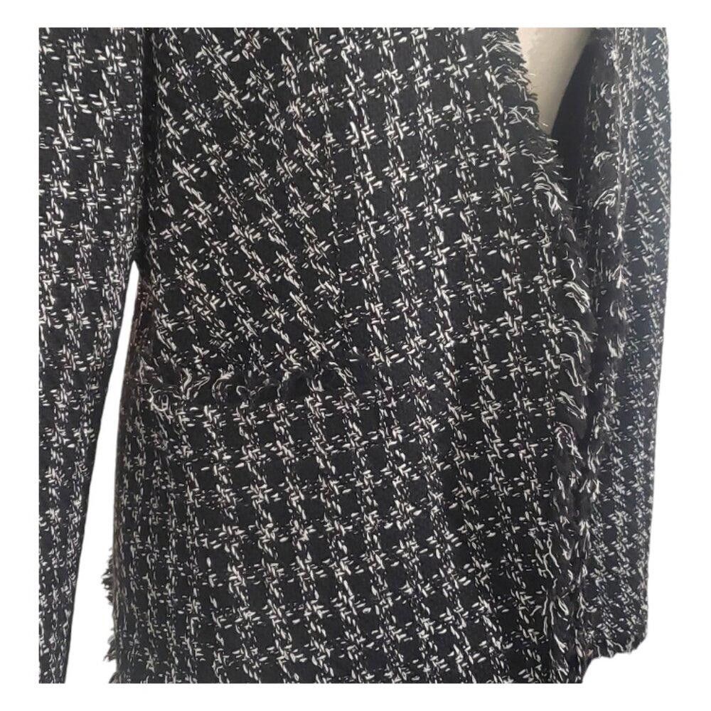 Designer CT1975 Halogen Black & White Checkered Tweed Frilled Jacket Size XL / US 12-14 / IT 48-50 - 3 Thumbnail