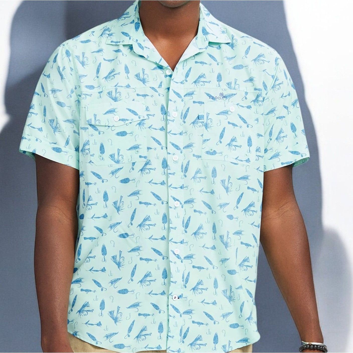 Izod Izod Sunshield Performance Short Sleeve Printed Button Down Size US L / EU 52-54 / 3 - 2 Thumbnail