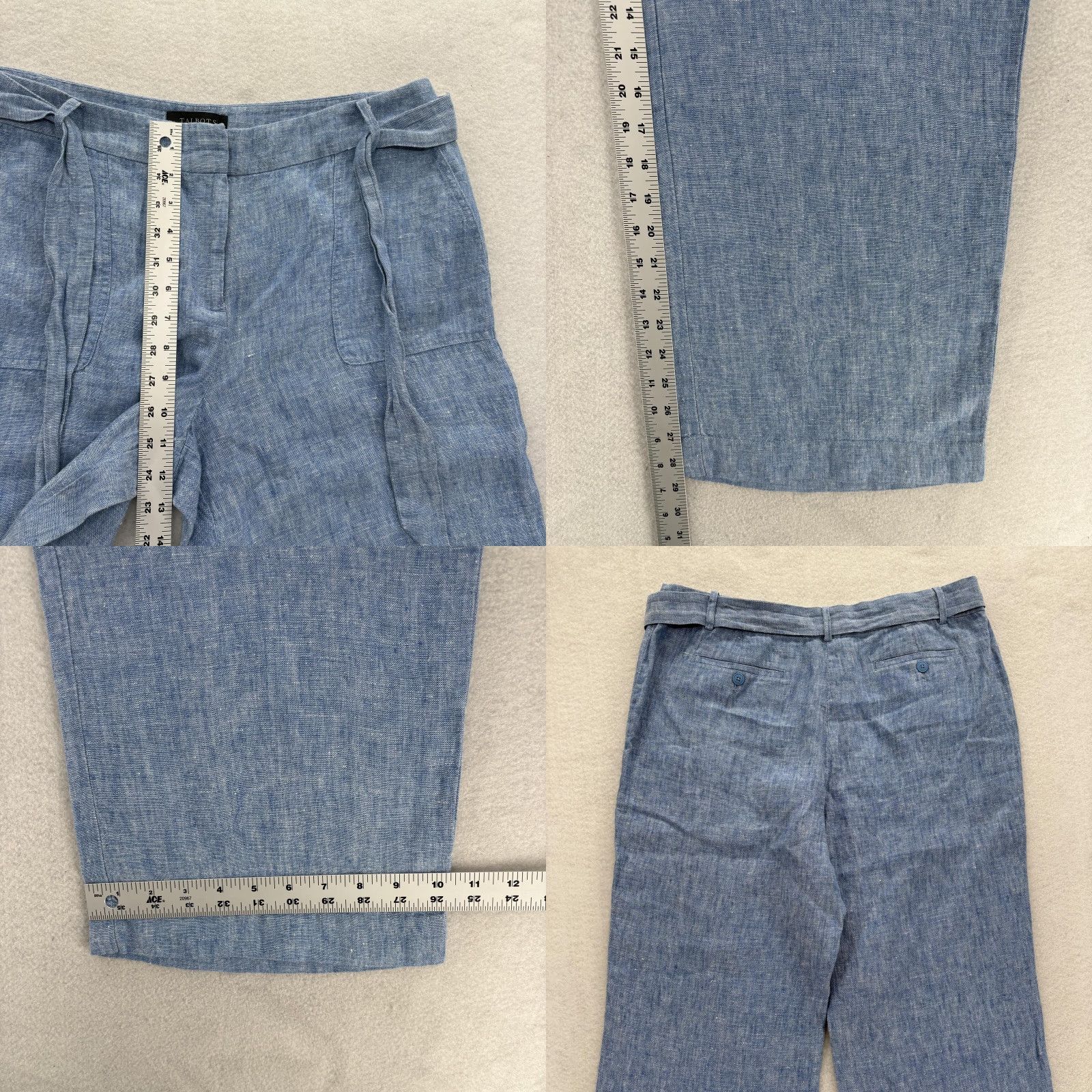 Talbots Talbots Pants Womens 12P Blue 100% Linen Wide Leg Tie Waist Cropped NWT Size 34" / US 12 / IT 48 - 8 Thumbnail