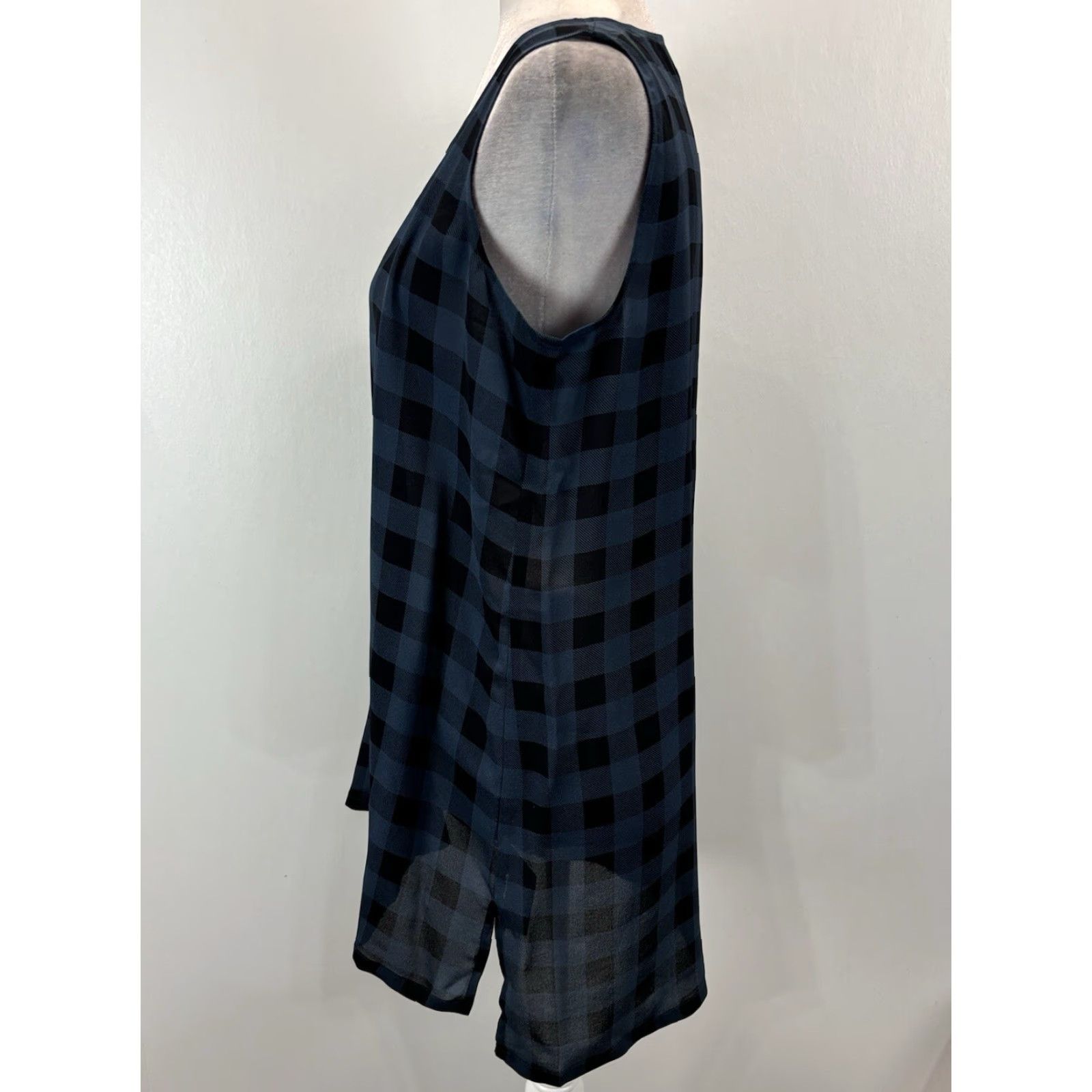 Eileen Fisher Eileen Fisher 100% Silk Tank Tunic Top Sz Small Blue Black Check Lightweight Size S / US 4 / IT 40 - 2 Thumbnail
