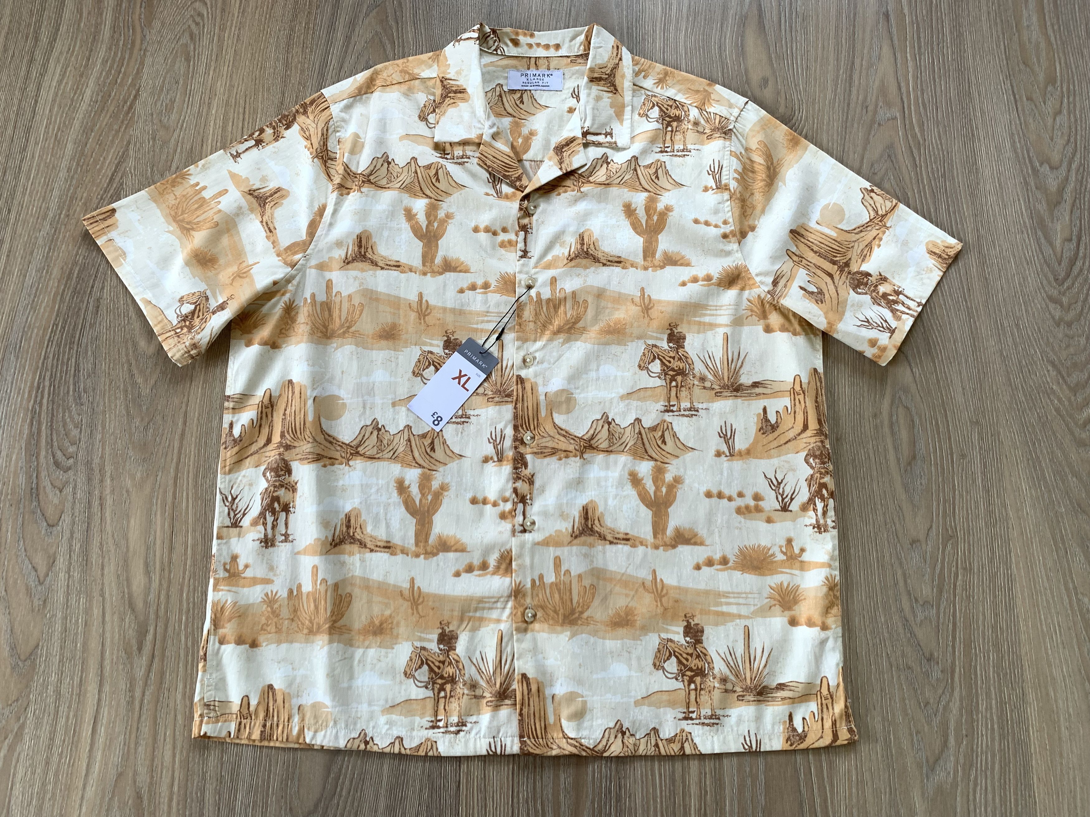 Primark Primark Regular Fit New Beige Cotton Hawaiian Shirt Size US XL / EU 56 / 4 - 2 Thumbnail