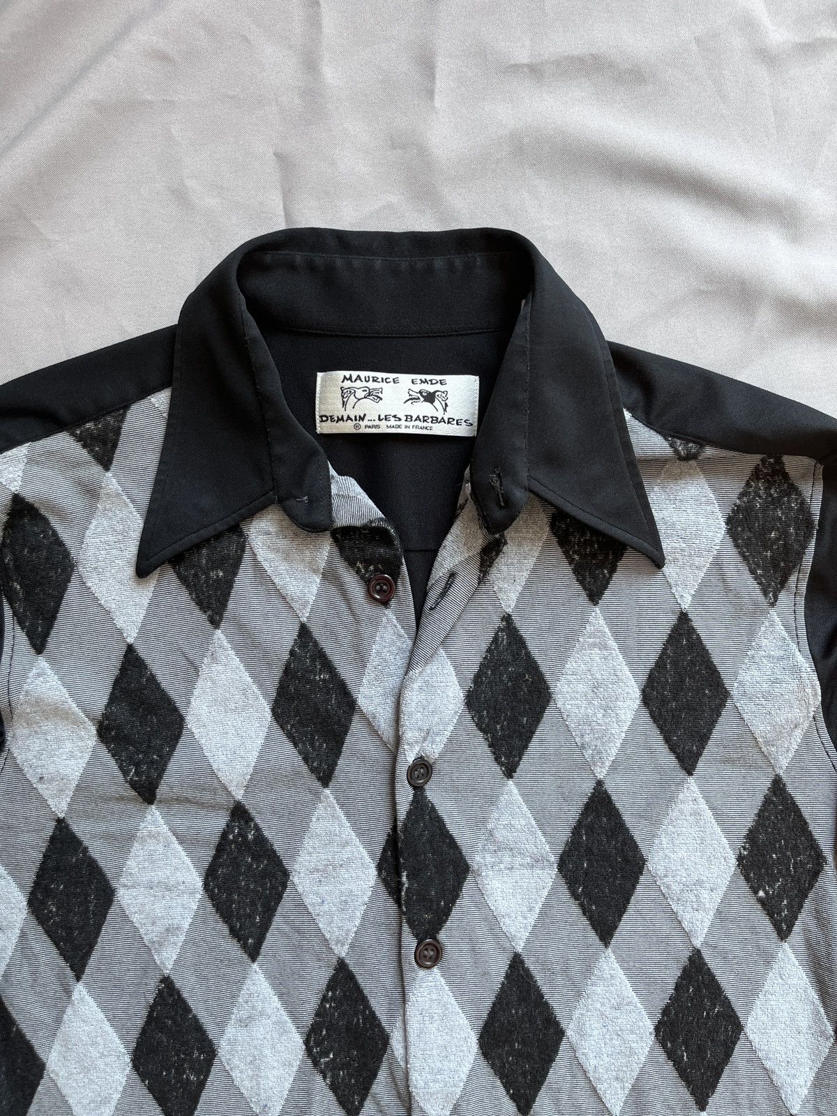 Designer × Vintage Maurice Emde Vintage Rhombus Diamond Pattern Stretch Shirt Size US L / EU 52-54 / 3 - 3 Thumbnail