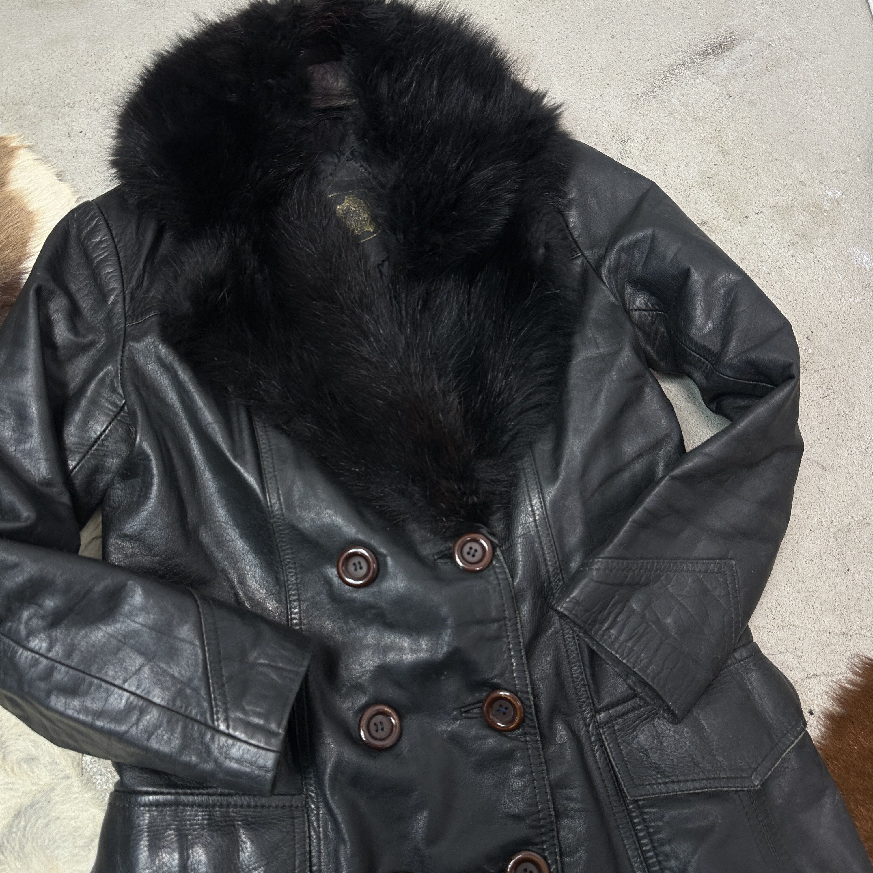 Vintage Vintage Biker Double-Breasted Real Fur Leather Coat 00s Size M / US 6-8 / IT 42-44 - 3 Thumbnail