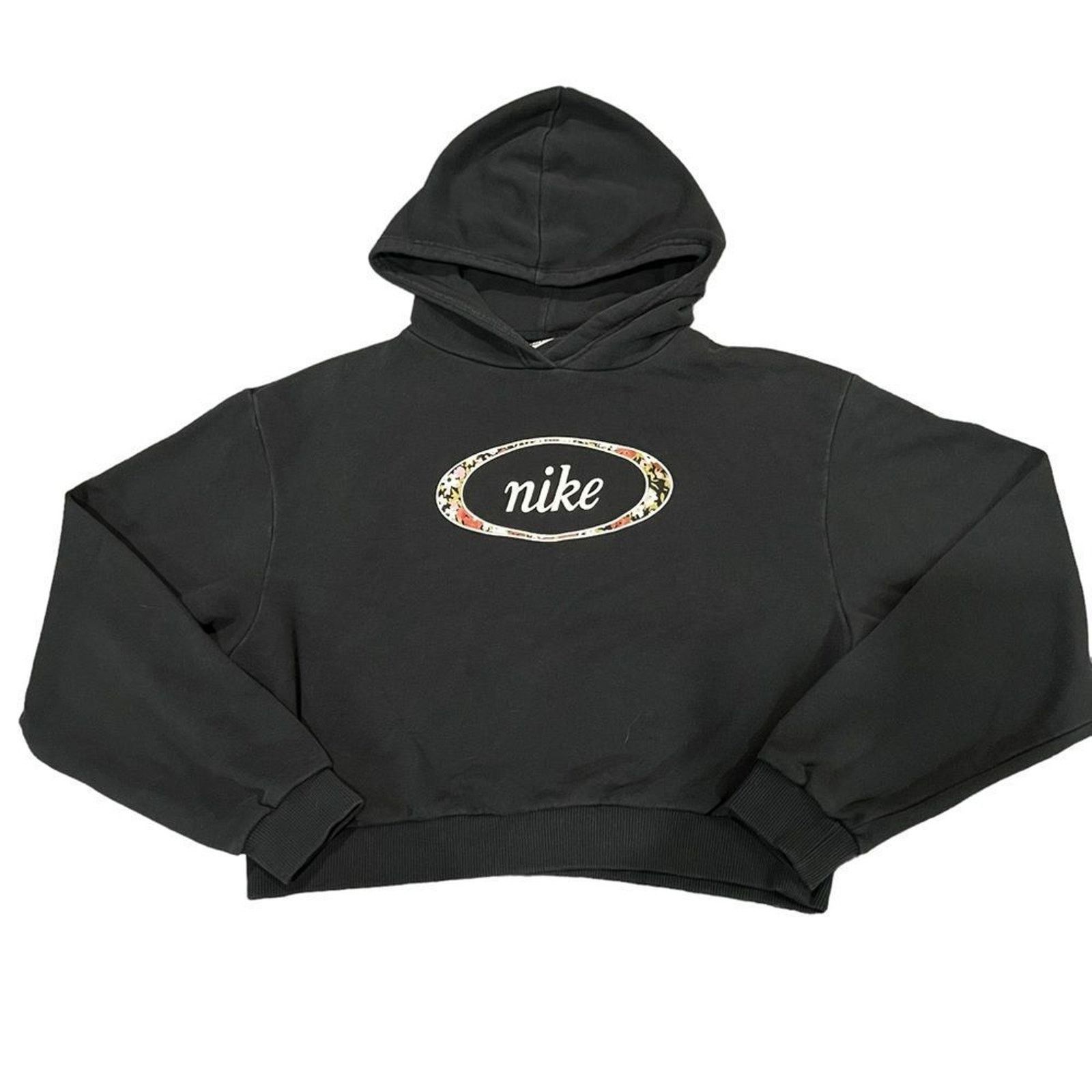 Nike Nike Womens Cropped Pullover Hoodie Black Oval Script Logo Size XS / US 0-2 / IT 36-38 - 2 Thumbnail