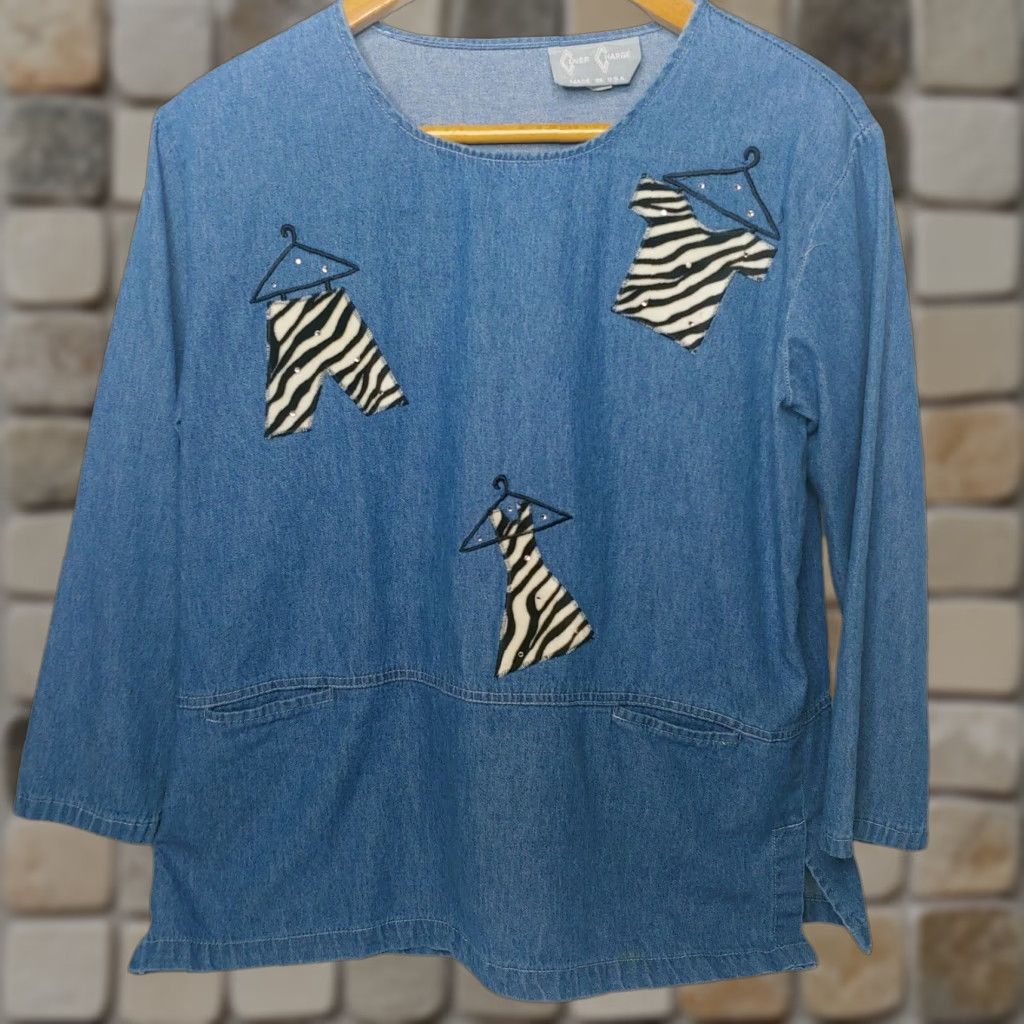Vintage VINTAGE Cover Charge Shirt Women L Blue Chambray Zebra Print Fashion Hangers Retro Womens Size L / US 10 / IT 46 - 1 Thumbnail