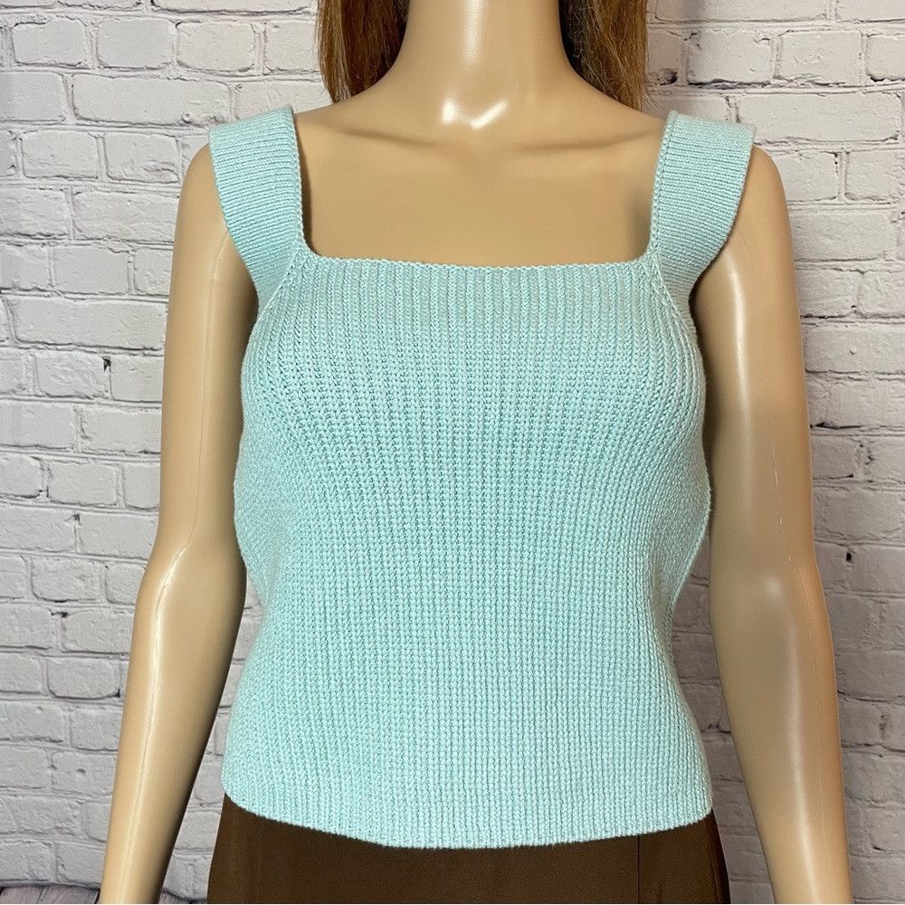 Vince NWT New $245 Vince Knit Square-Neck Pale Blue Cotton Camiso Size M / US 6-8 / IT 42-44 - 9 Thumbnail