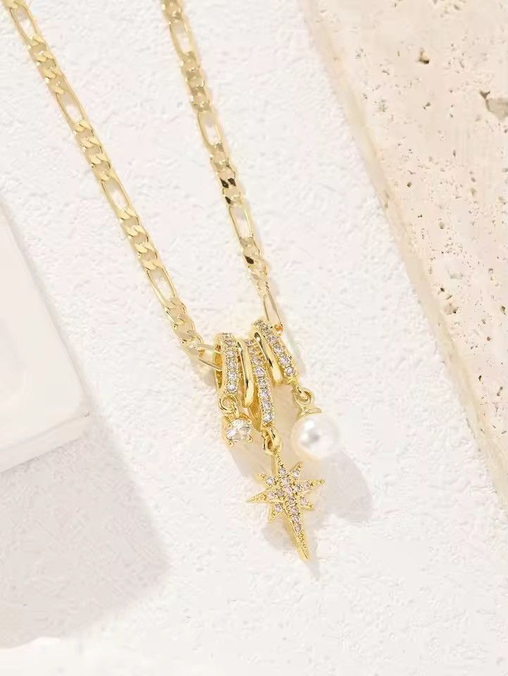 Jewelry STAR Necklace with Pearl & Rhinestone Charms Size ONE SIZE - 3 Thumbnail
