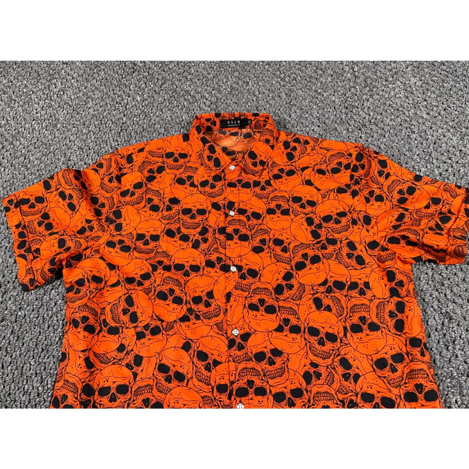 Etro VINTAGE Sslr Skull Print Shirt Adult XL Orange Black Geometric Grunge Retro Guitar Mens Button-Up Short Sleeve Poliester Size US XL / EU 56 / 4 - 4 Thumbnail