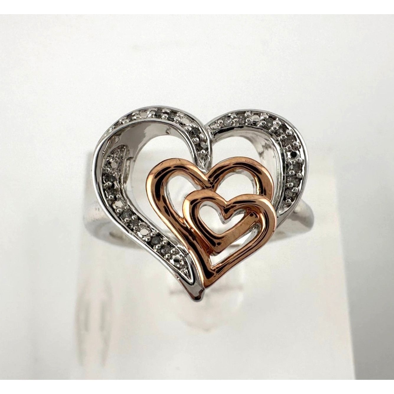 Other Natural Diamond Triple Heart Ring - Two Tone - Size 7.25 Size ONE SIZE - 8 Thumbnail