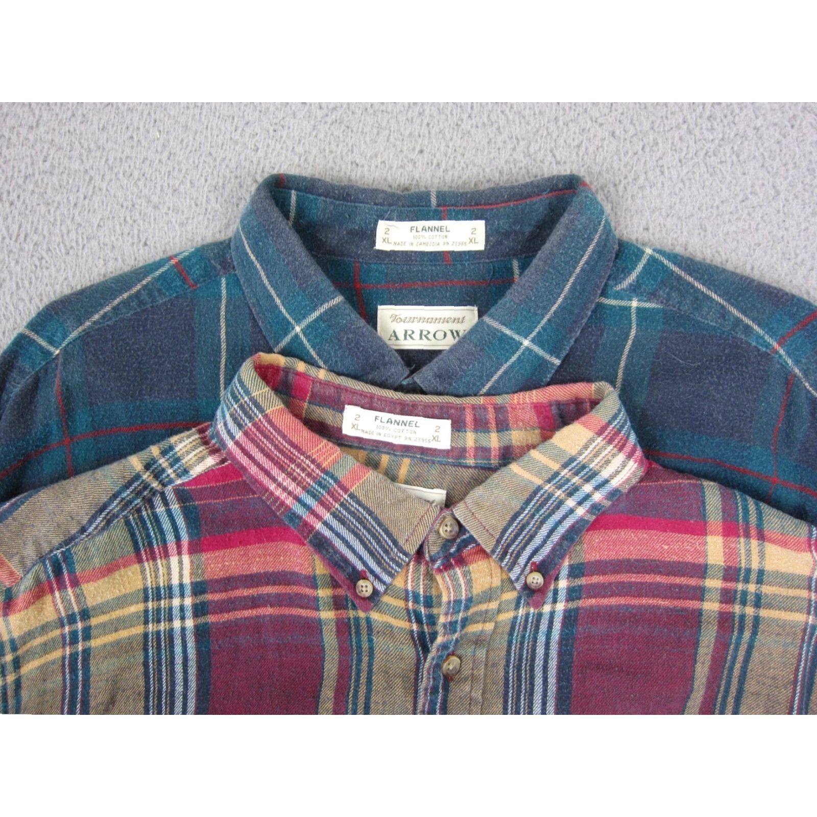 Arrow VINTAGE Arrow Shirt Lot of 2 2XL Blue Plaid Button-Up Men Size US XXL / EU 58 / 5 - 2 Thumbnail