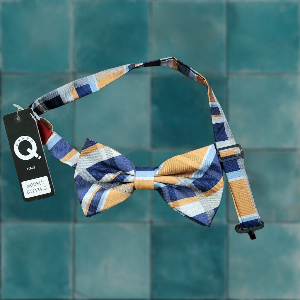 J Brand Brand Q Italy Bow Tie Plaids & Checks Adjustable One Size Multicolor Blue Tan NWT Men Size ONE SIZE - 1 Thumbnail