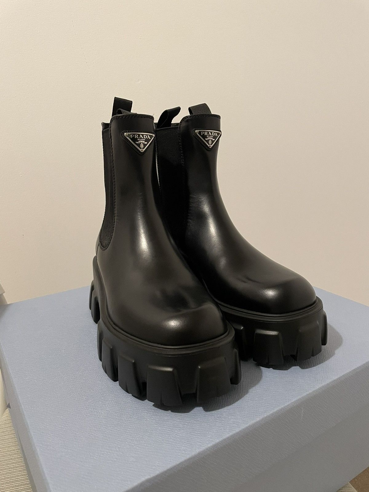 Prada Prada Monolith brushed leather Chelsea boots Size US 5.5 / IT 35.5 - 1 Thumbnail