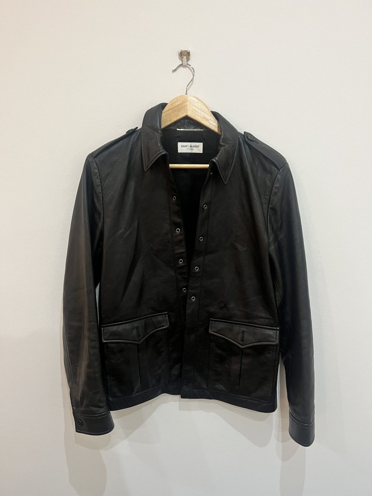 image of Saint Laurent Paris Saint Laurent Mens Leather Shirt in Black (Size Small)