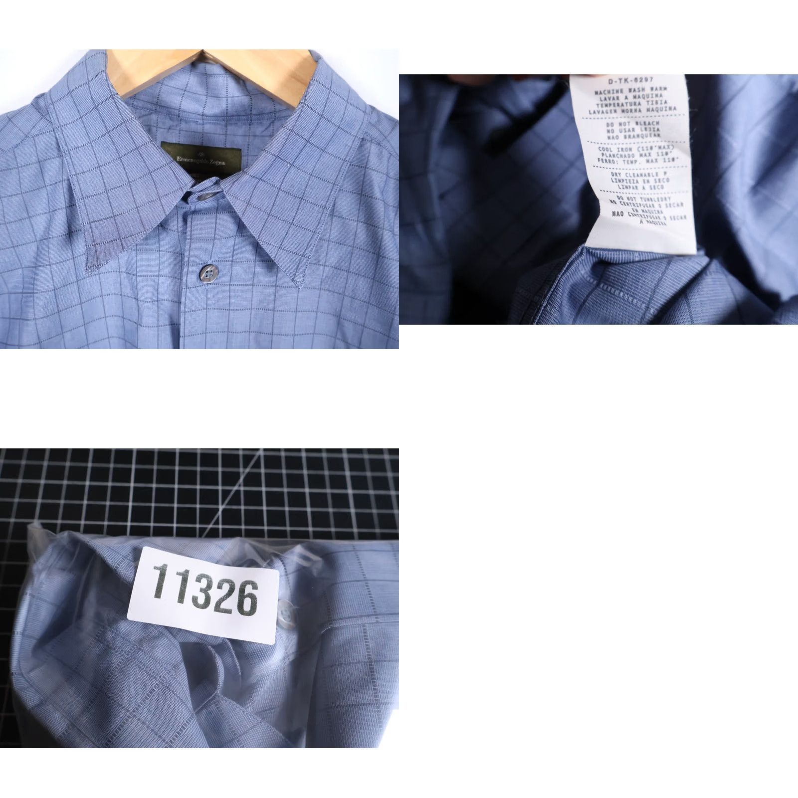 Ermenegildo Zegna VINTAGE Ermenegildo Zegna Shirt Men L Blue Check 100% Cotton Italy Made Business Size US L / EU 52-54 / 3 - 9 Thumbnail
