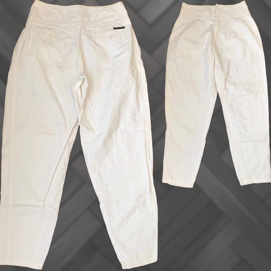 Bugle Boy VINTAGE Bugle Boy Pants Men White Cotton 32 X 32 High Waist Tapered Leg Inseam 30 1/2” Zipper Fly 80s 90s Retro Casual Size US 32 / EU 48 - 1 Thumbnail