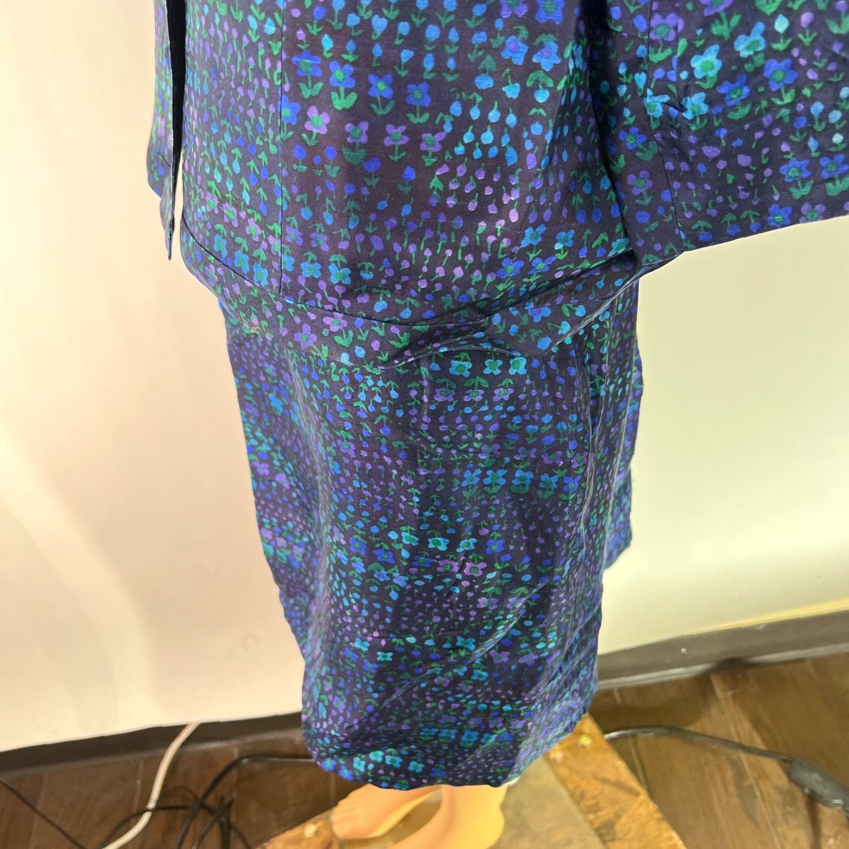 Vintage Renie Seide Women Floral Blue Suit Skirt Set 46 Casual Fall Spring Summer Winter Size 32" / US 10 / IT 46 - 6 Thumbnail
