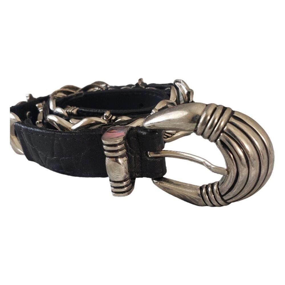 Designer Vintage Ladies Captive Black & Silver Heavy Leather Belt Size ONE SIZE - 1 Thumbnail