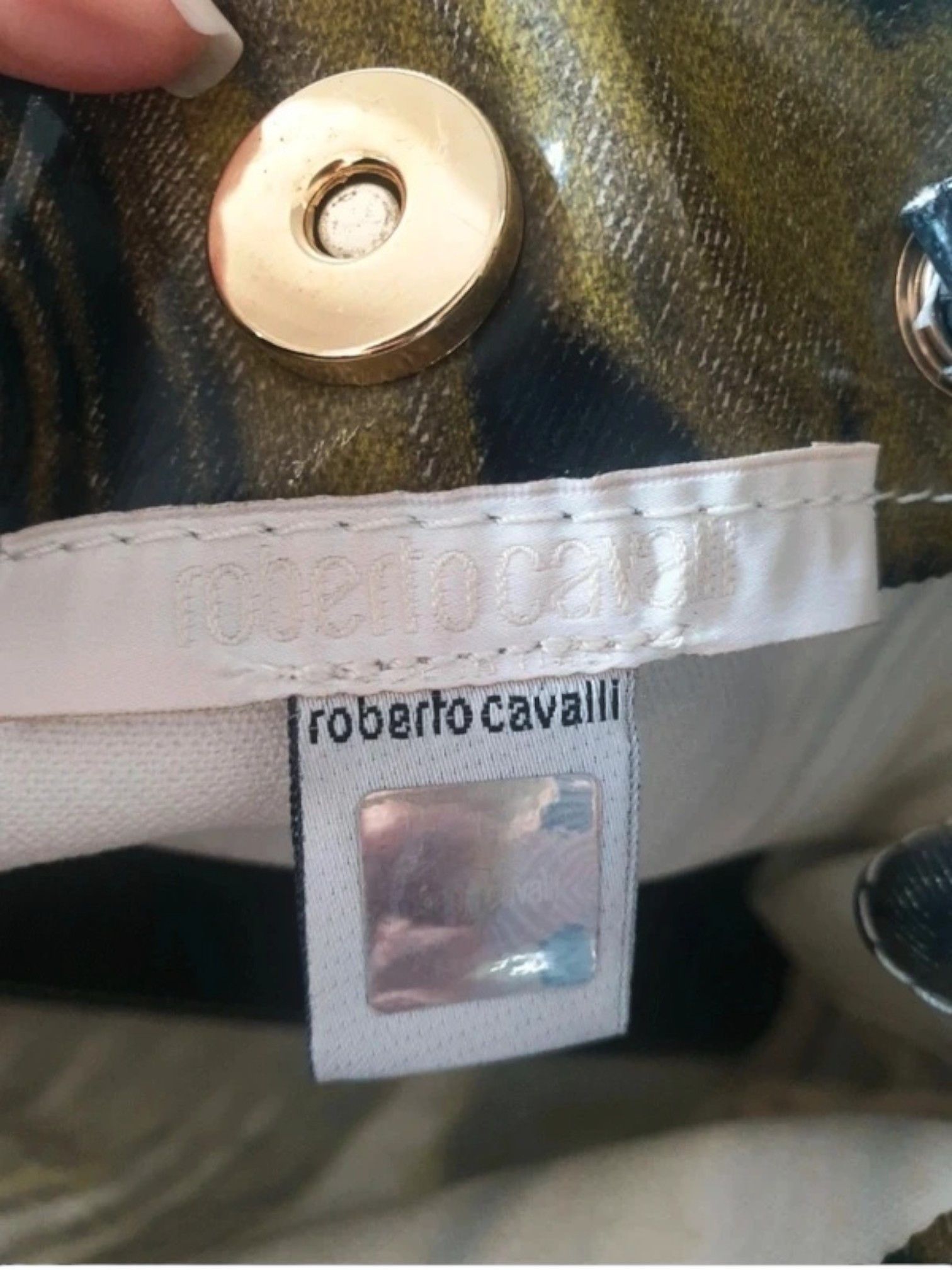 Roberto Cavalli Roberto Cavalli Yellow-Brown Abstract Patent Tote c. 2000s Size ONE SIZE - 2 Thumbnail