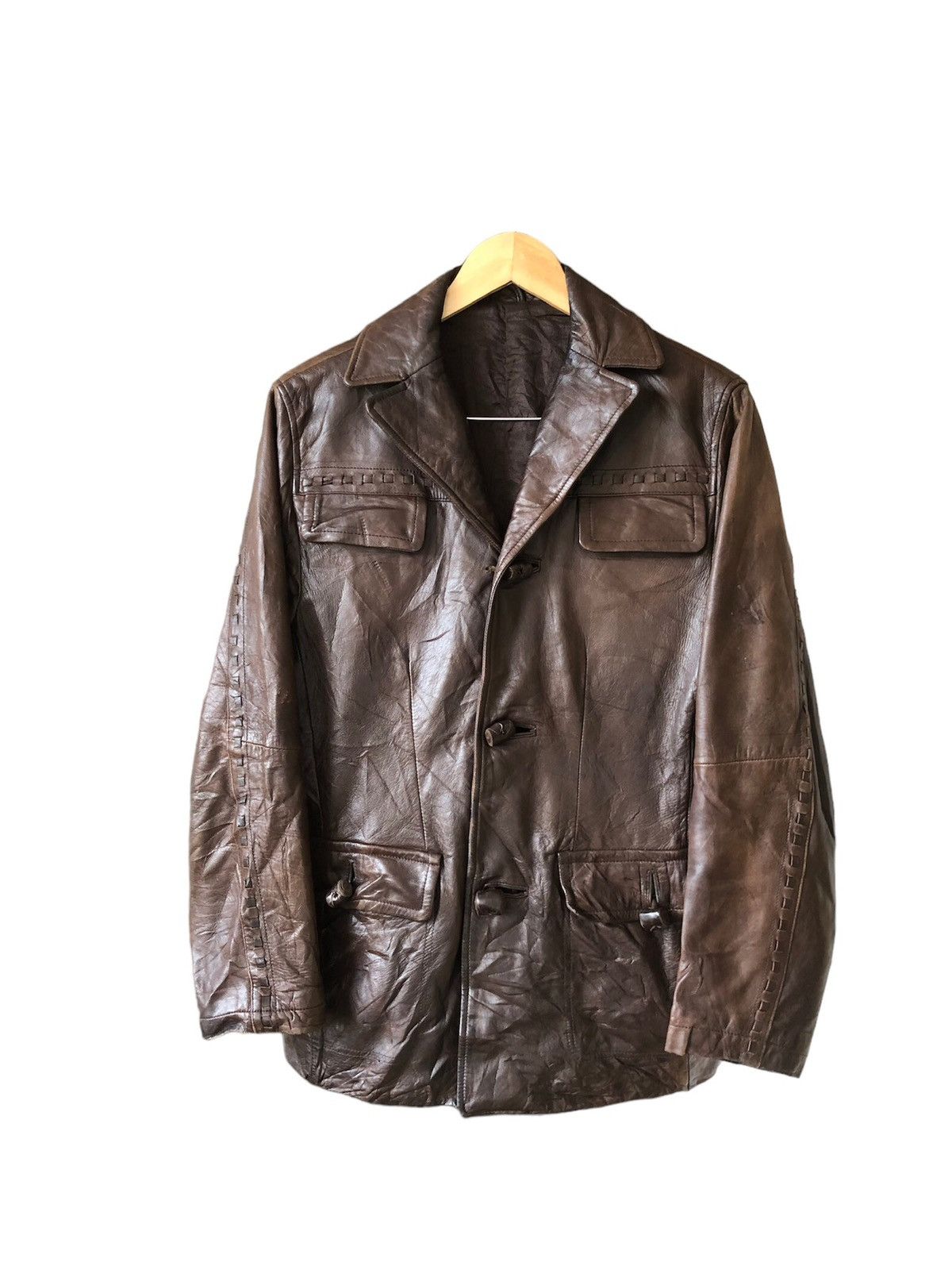 image of Vintage Abahouse Faded Leather Jacket in Brown, Men's (Size Medium)