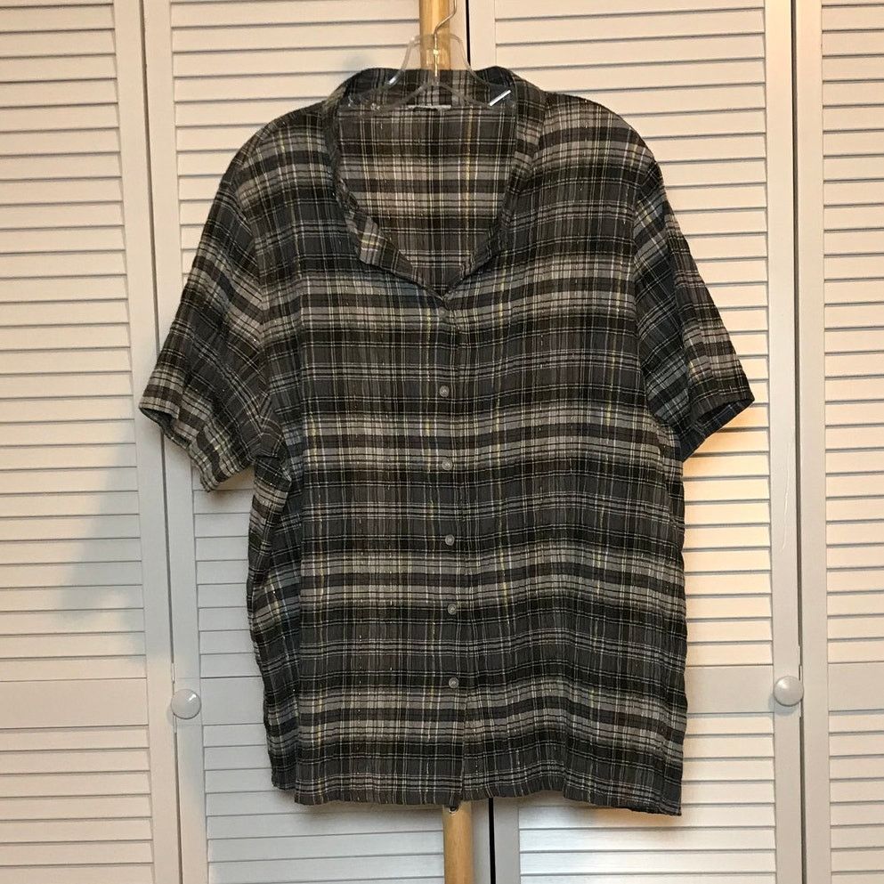 Other Plaid Collared V-neck Short Sleeve Women Shirt XXL Size XXL / US 16-18 / IT 52-54 - 1 Thumbnail