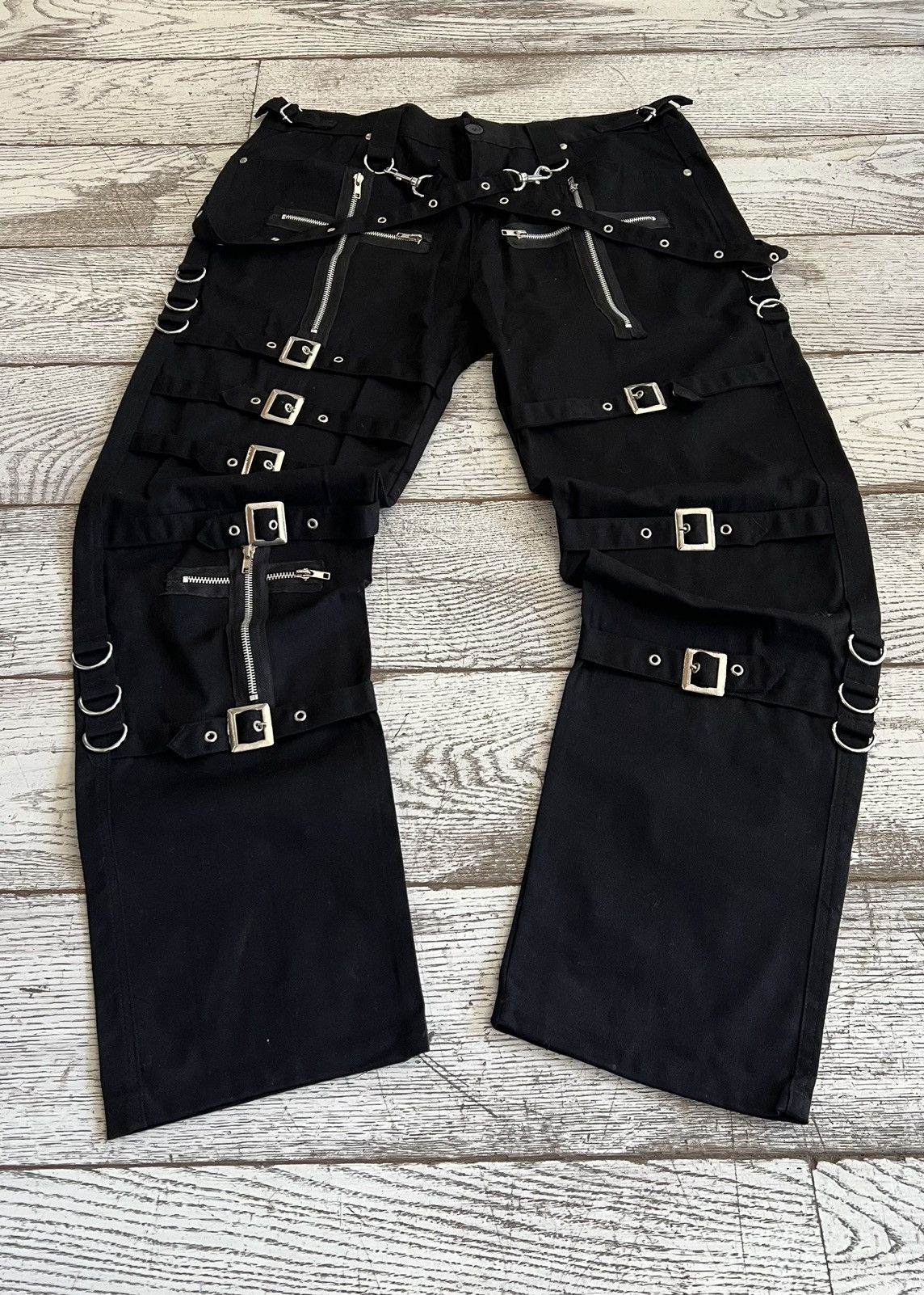 image of Archival Clothing x Tripp NYC Punk/goth Bondage Multi-Pocket Oversize Black Trousers (Size 38)