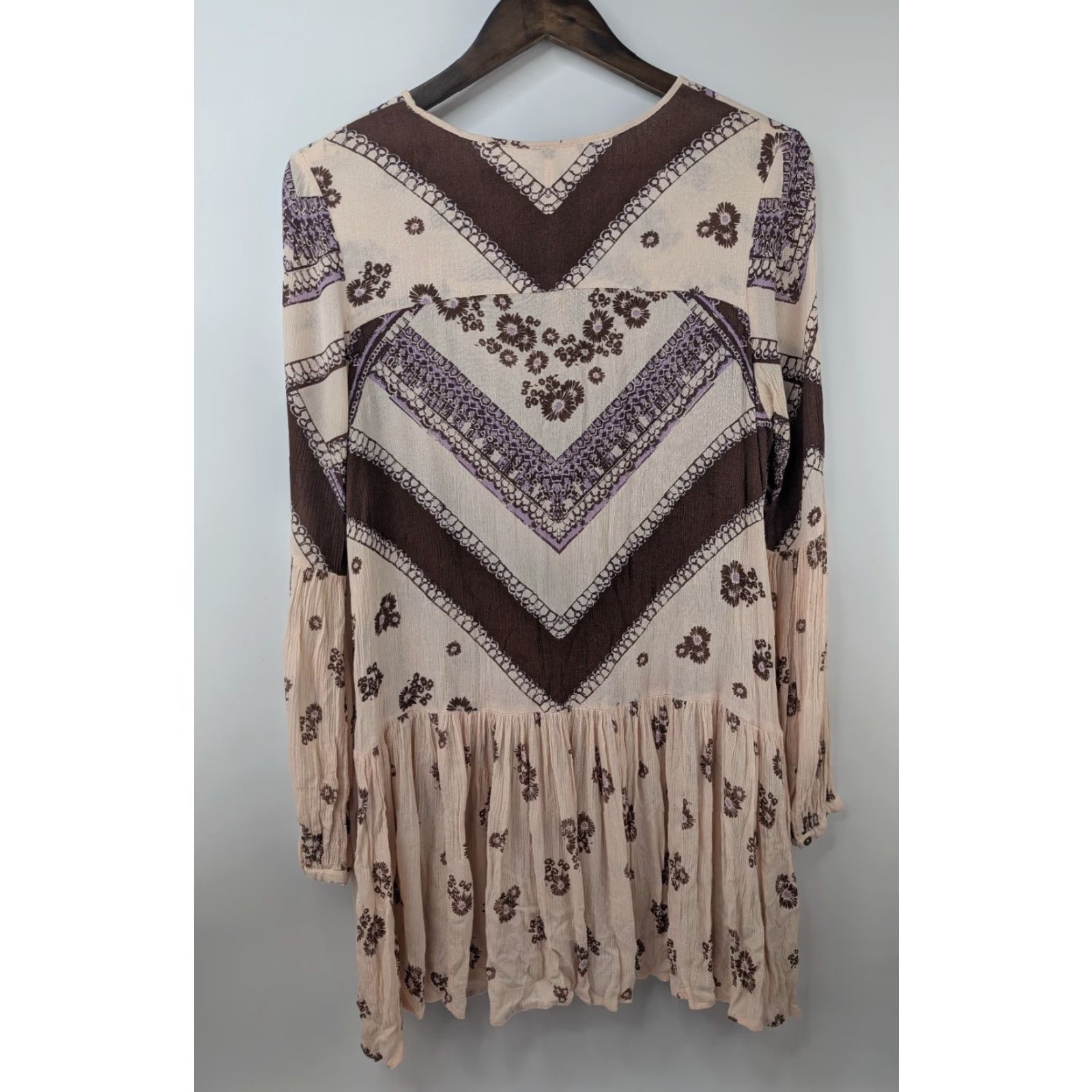 Free People Free People Printed Rayon Gauze From Your Heart Beige Boho Dress S Small Brown A-Line Womens Short Sleeve Size S / US 4 / IT 40 - 4 Thumbnail