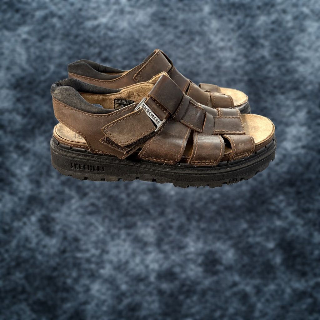 SKECHERS Skechers Sandals Mens 11 Leather Brown Fisherman Y2K Platform Slide Shoes Size ONE SIZE - 1 Thumbnail