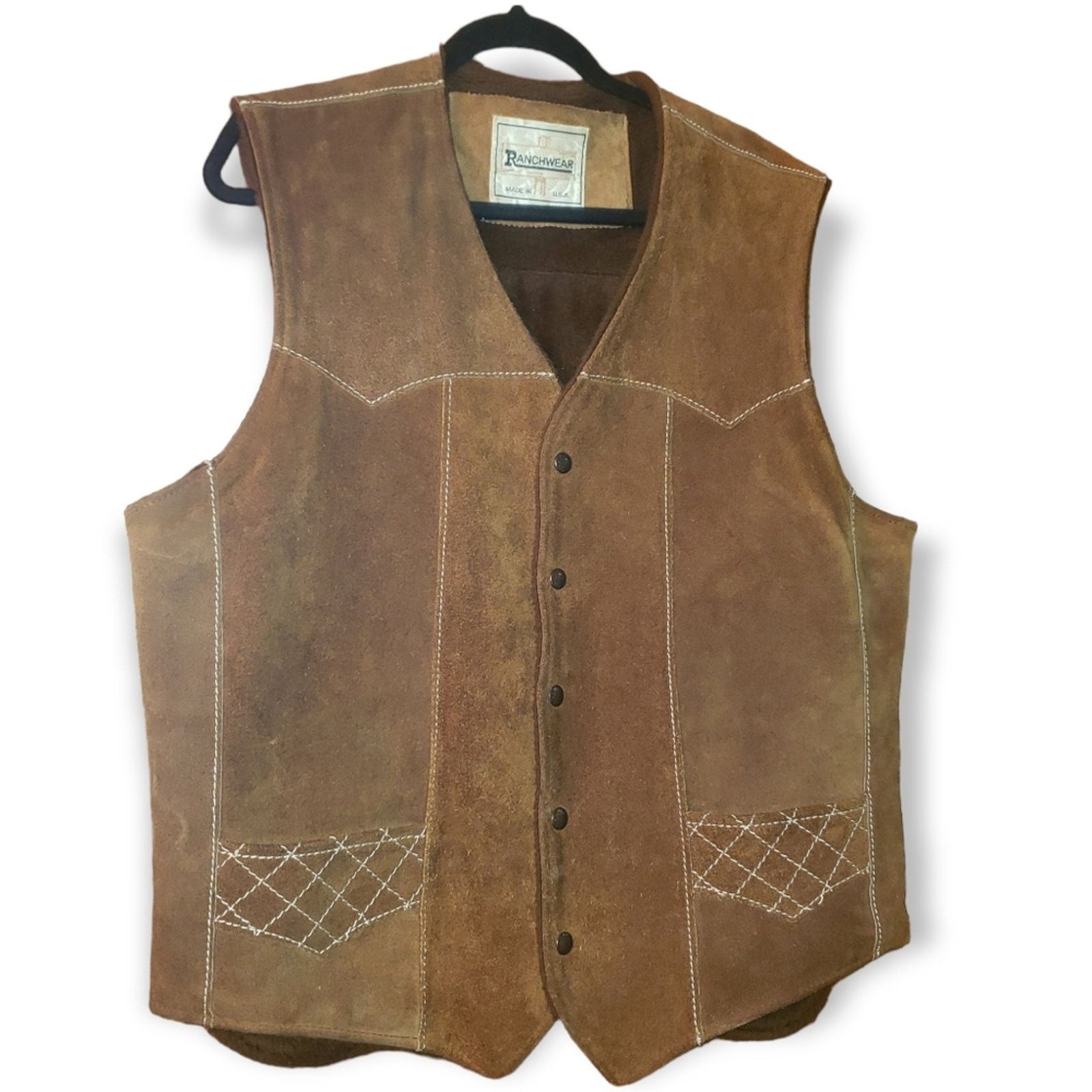 Other EUC Vintage Men's Ranchwear leather snap Western vest sz 44 Size US L / EU 52-54 / 3 - 1 Thumbnail