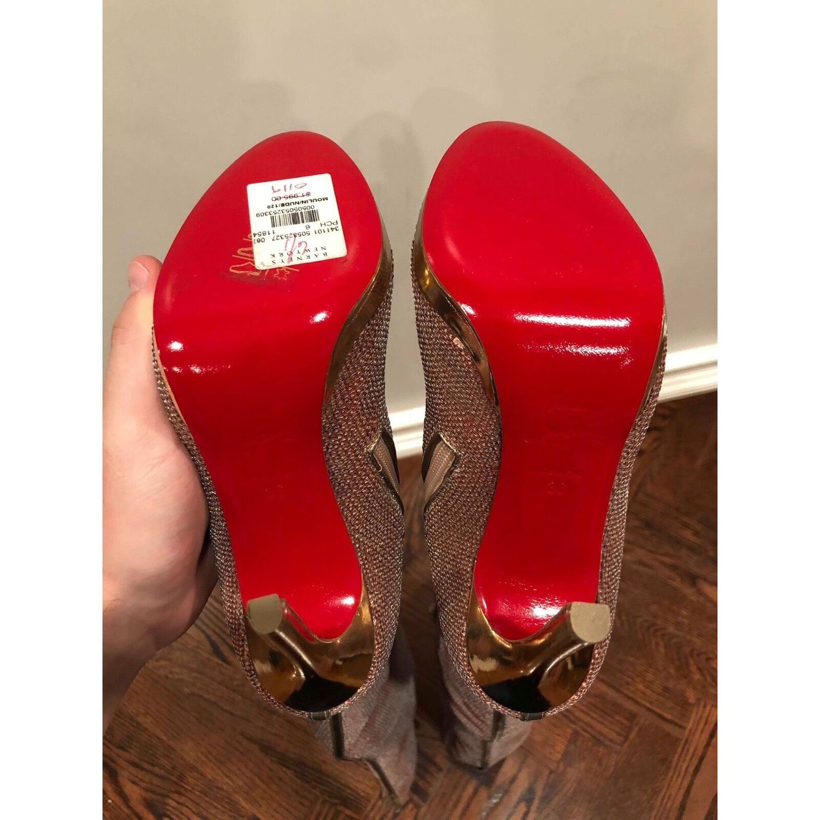 Christian Louboutin Christian Louboutin Moulin Noir 120 Nude Pink Sequin Thigh Size US 6 / IT 36 - 7 Thumbnail