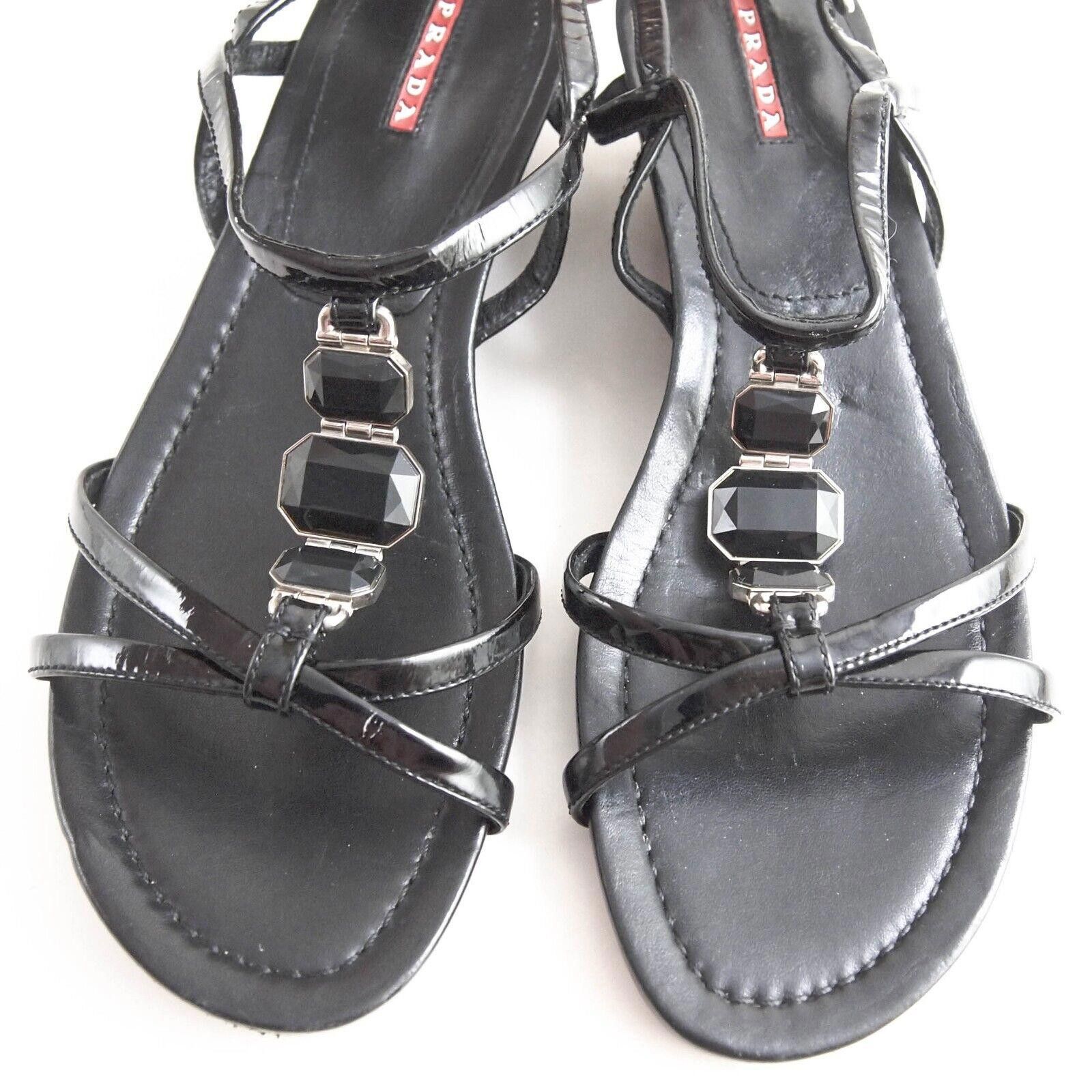 Prada Prada Sandals Black Rhinestones Pat Leather US 8.5 EU 38.5 Size US 8.5 / IT 38.5 - 3 Thumbnail