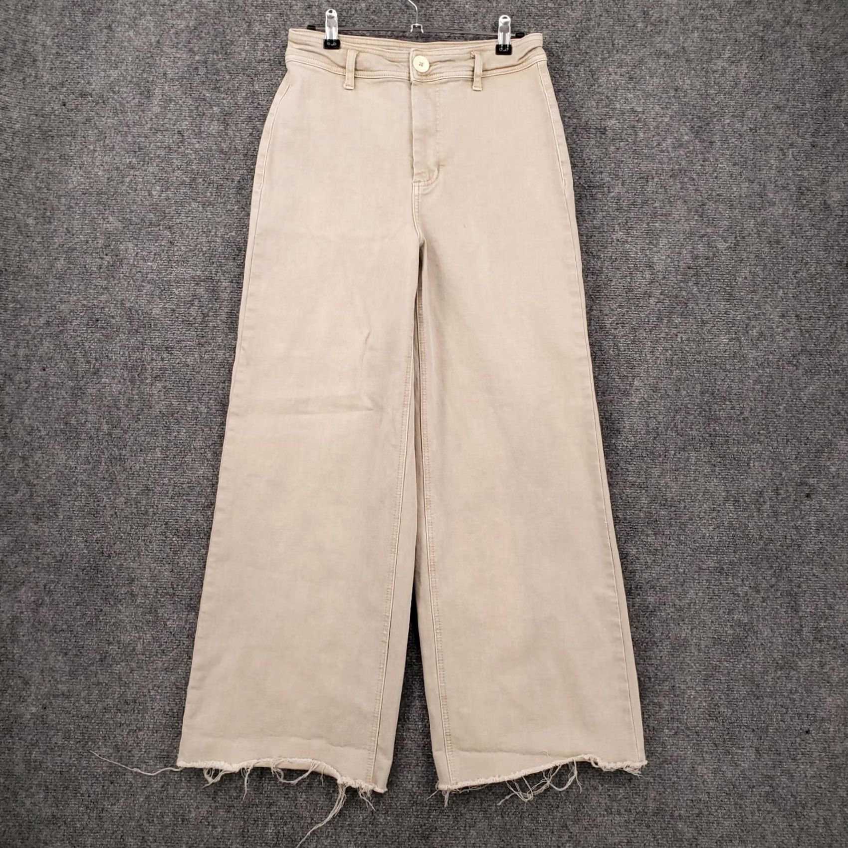 Vintage Oat Beige Wide-Leg High Rise Pants Womens 6 28 Flat Front Zip Fly Cotton Blend Spandex Size 28" / US 6 / IT 42 - 2 Thumbnail