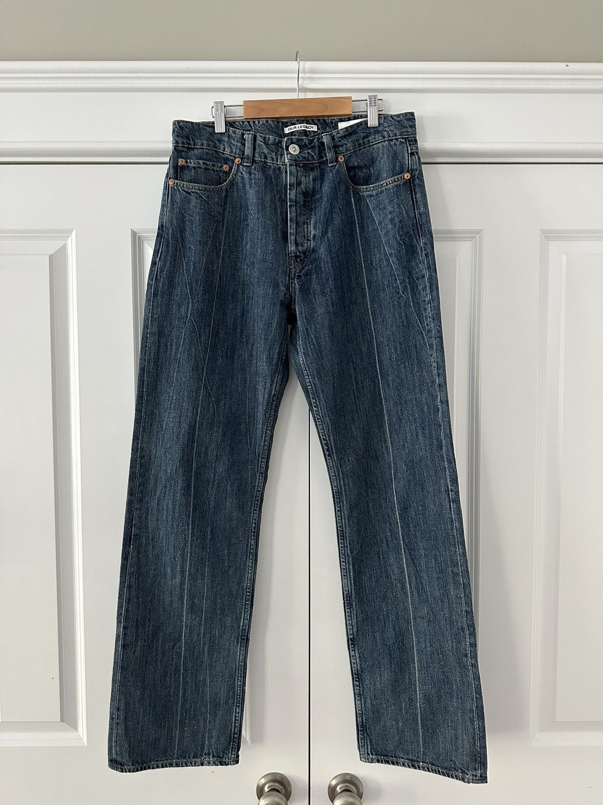 Our Legacy FW 21 Linear Cut Jeans in Worn Blue Nep Denim Sz 30 