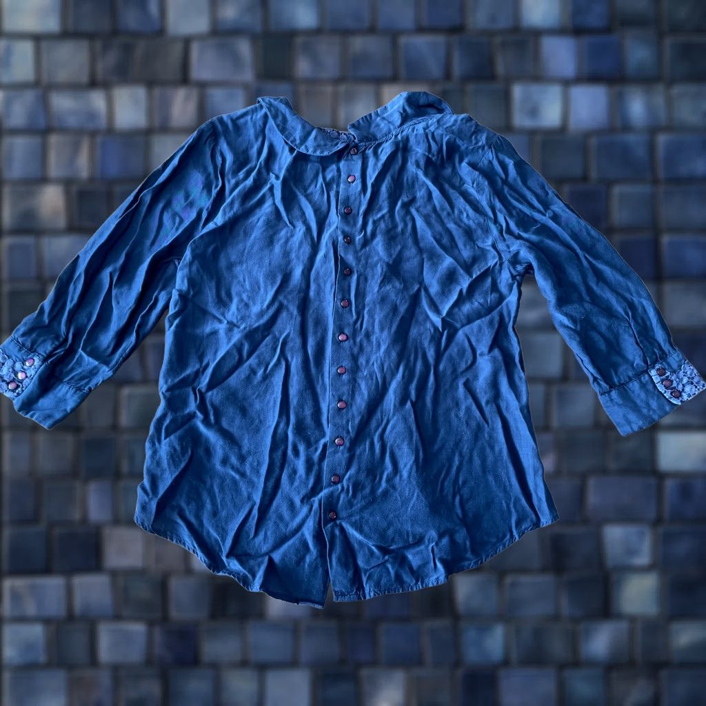 Free People Free People Blouse Shirt Women M Blue Embroidered Bohemian Tunic Long Sleeve Button Open Back Strait Casual Party/Cocktail Travel Size M / US 6-8 / IT 42-44 - 1 Thumbnail
