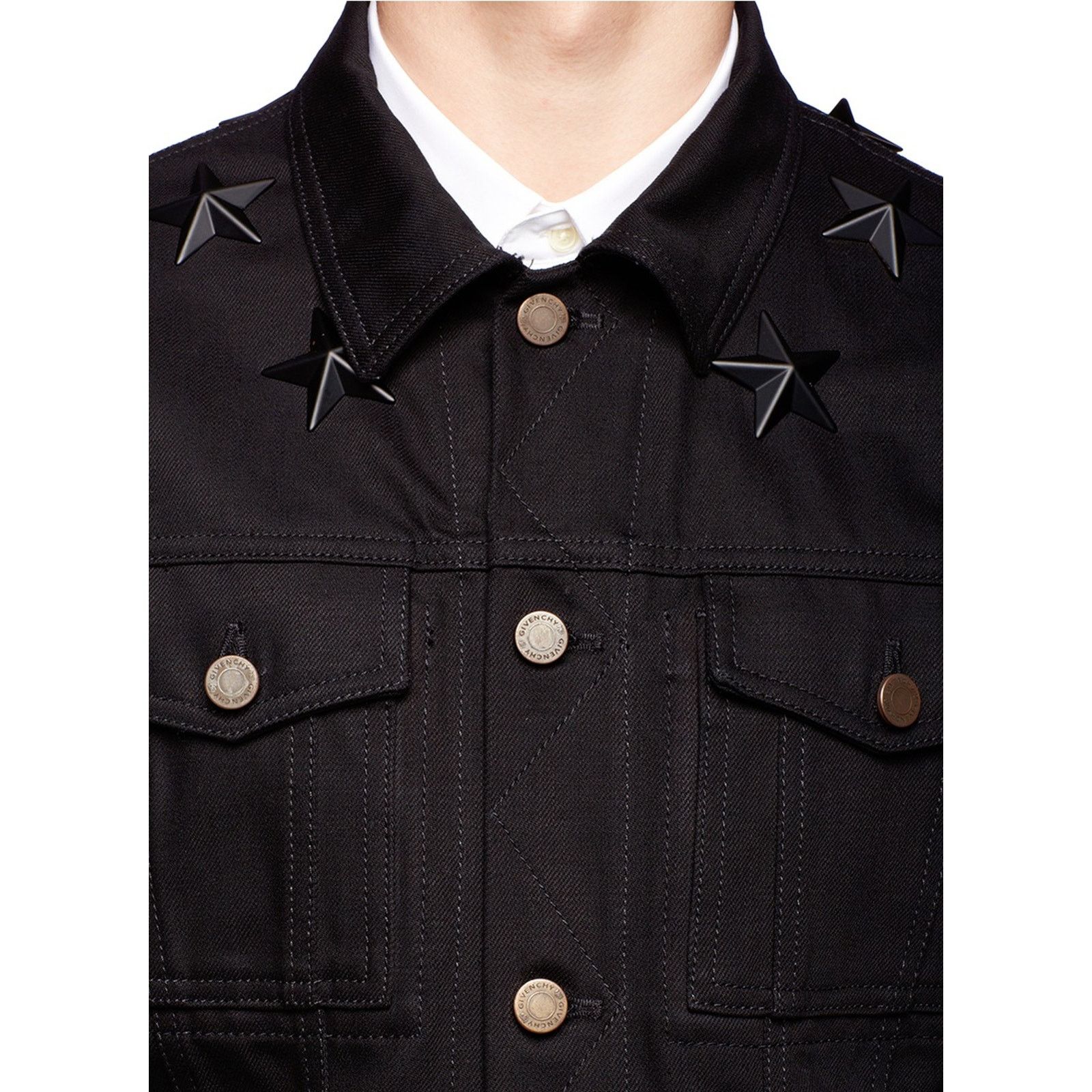Givenchy 🔴 Givenchy Star-Studded Denim Jacket - Black Size US S / EU 44-46 / 1 - 3 Thumbnail