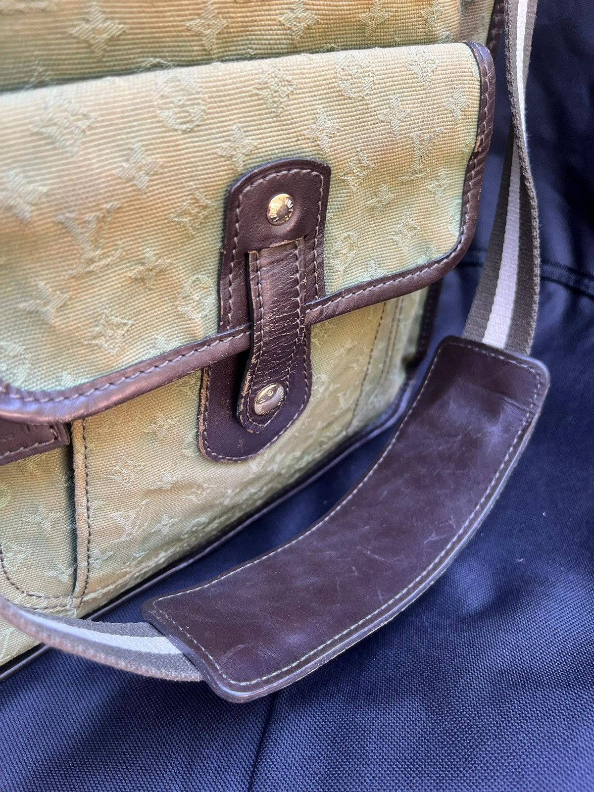 Louis Vuitton Auth LOUIS VUITTON Green Monogram Mini Lin Mary Kate Besace Size ONE SIZE - 14 Thumbnail