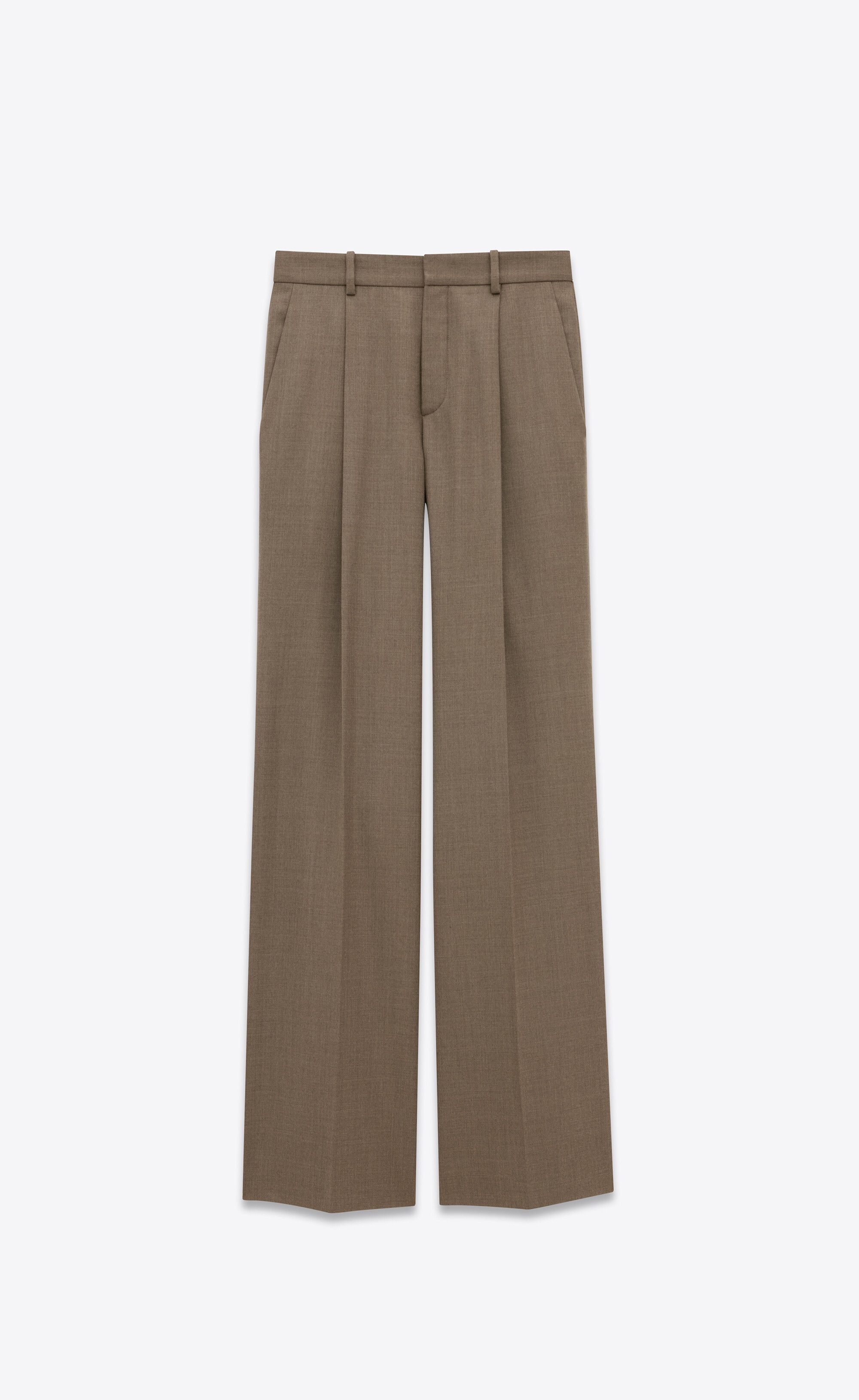 Saint Laurent Paris oc11z0126 796136 Wide-Leg Pants in Wool in Taupe Chine Size US 36 / EU 52 - 1 Thumbnail