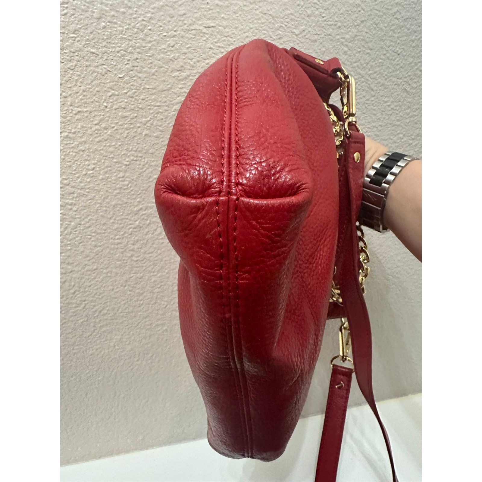 Michael Kors Michael Kors Red Pebbled Leather Convertible Chain Bag Size ONE SIZE - 6 Thumbnail