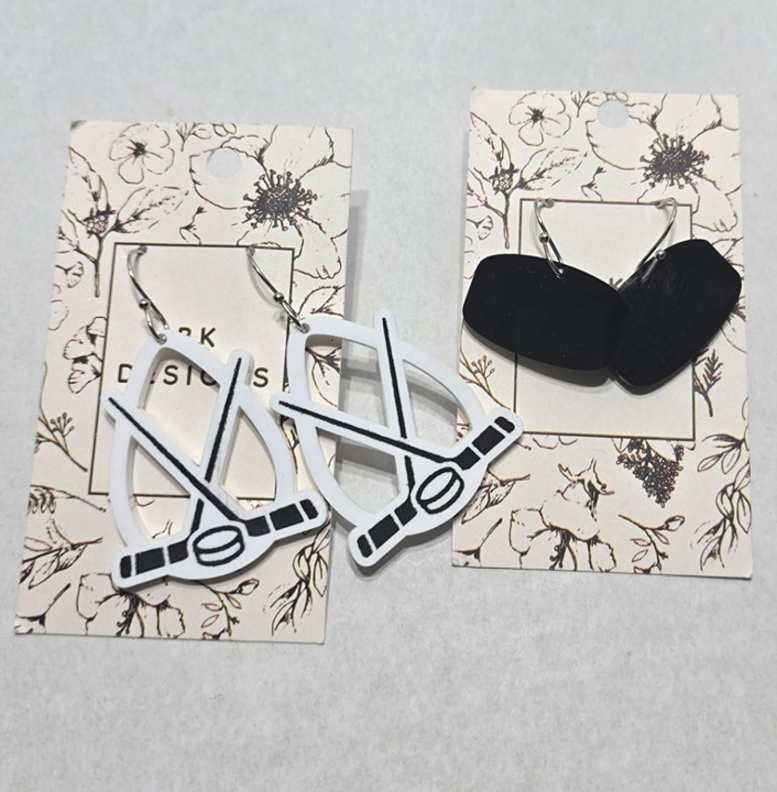 Handmade BK Designs: Vinyl Earrings: 2 Pair: Hockey Sticks/Puck Size ONE SIZE - 1 Thumbnail