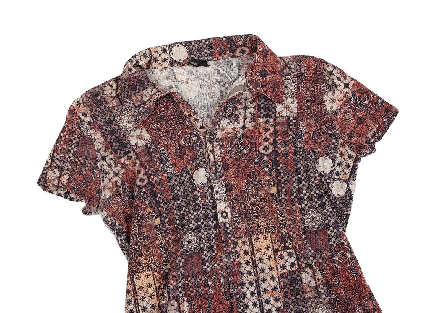 Jean Paul Gaultier Cotton Patterned Snap Button Polo Shirt in Brown Size US M / EU 48-50 / 2 - 2 Thumbnail