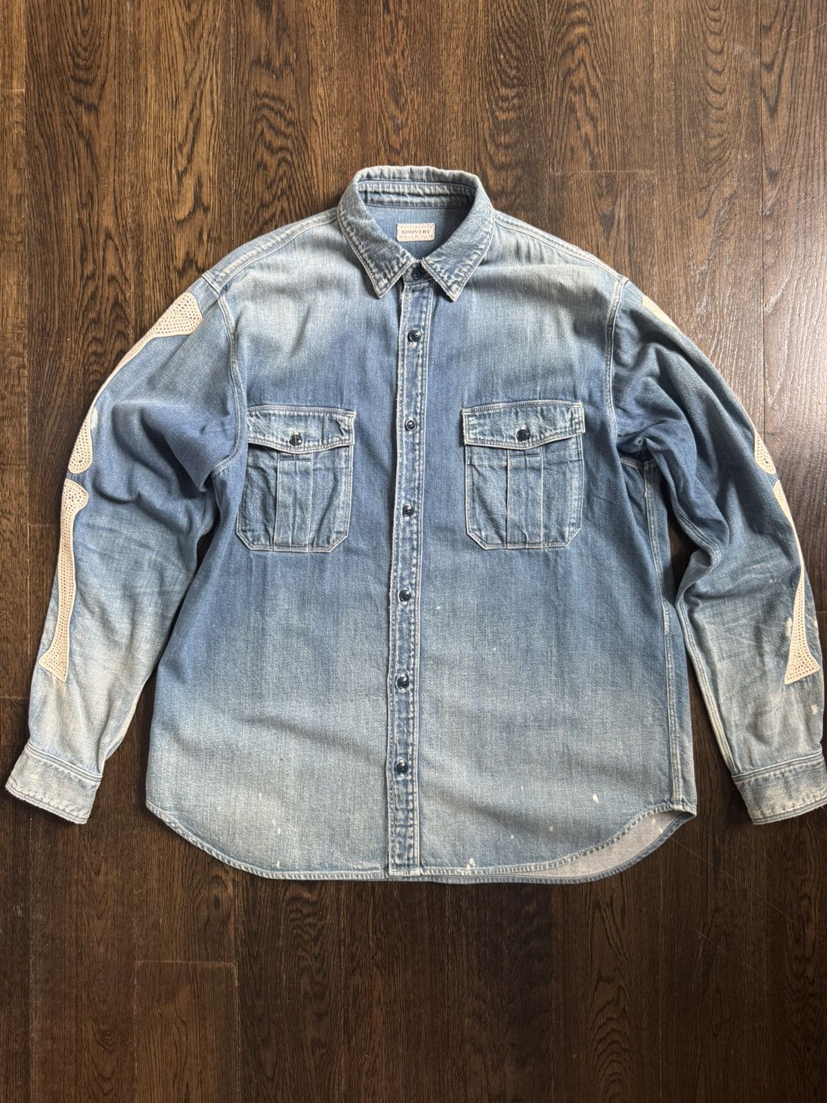 Kapital Kapital 8 oz Denim Work Shirt (BONE Embroidery) Size US L / EU 52-54 / 3 - 2 Thumbnail