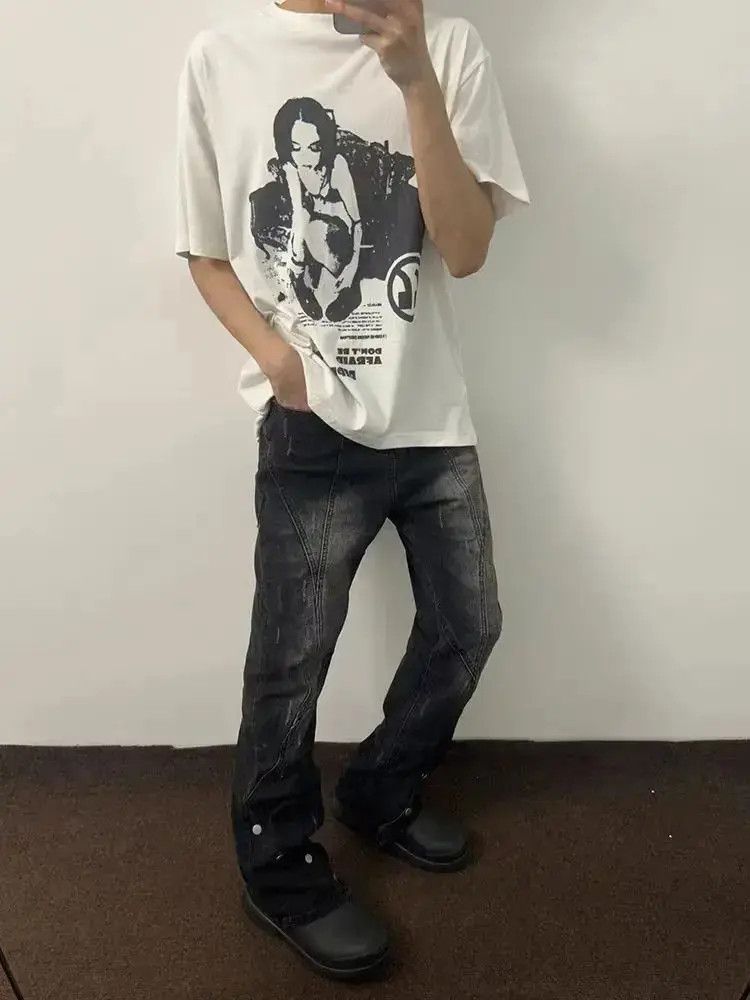 Japanese Brand Street Hip Hop Micro Flare Ribbed Y2K Jeans Size US 32 / EU 48 - 5 Thumbnail