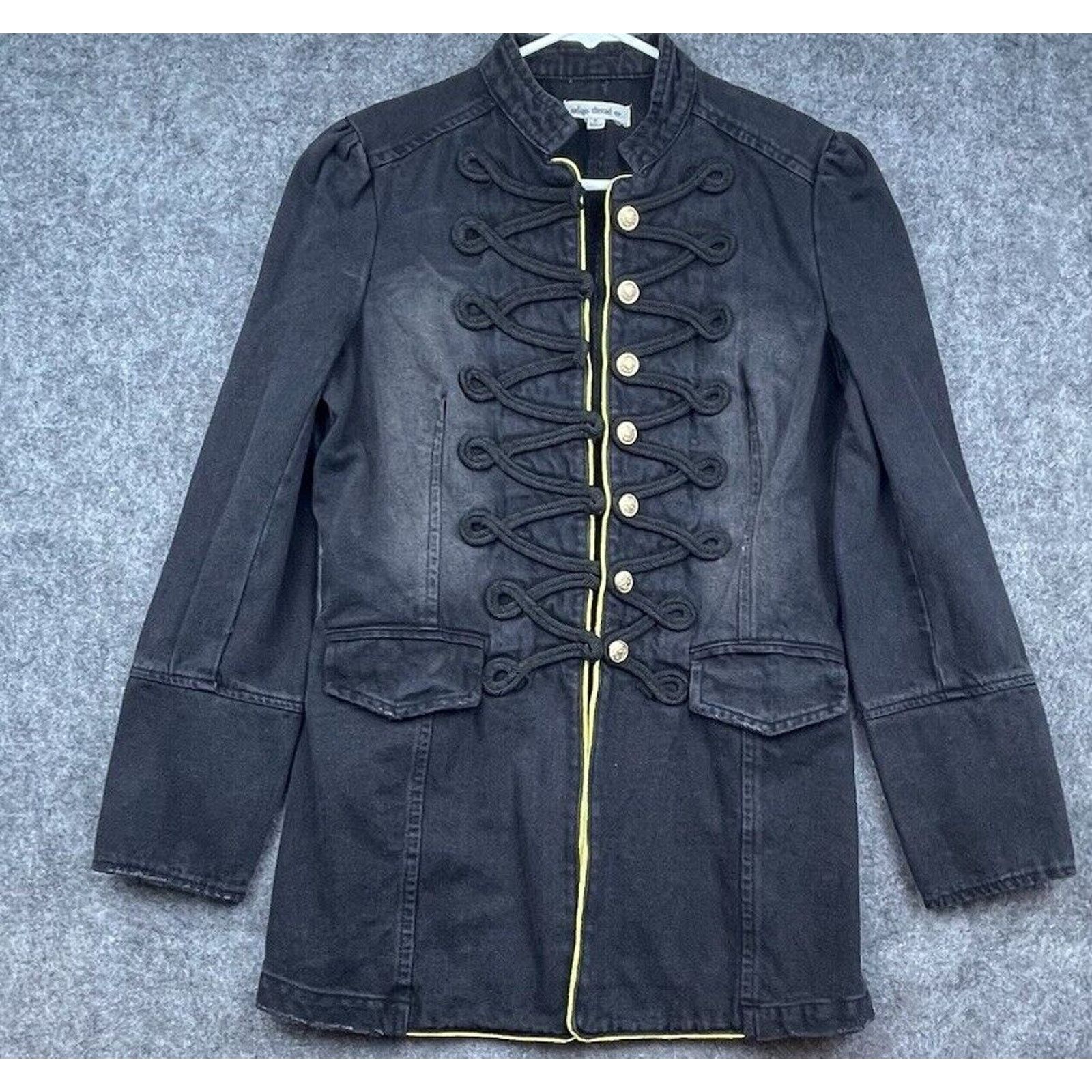 Other Indigo Thread Co Jacket S Black Denim Gold Buttons Military Size S / US 4 / IT 40 - 1 Thumbnail