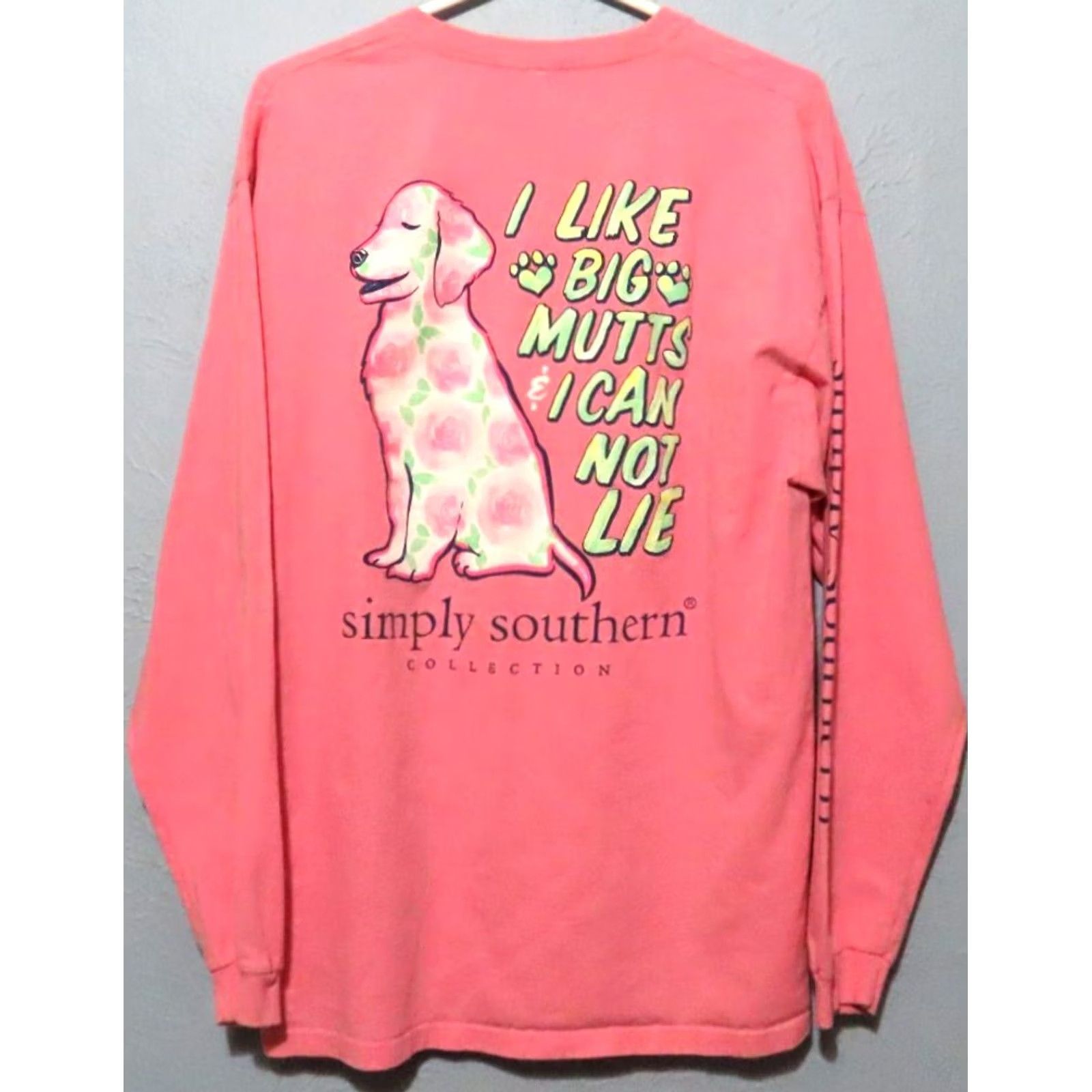 Vintage Simply Southern “I Like Big Mutts & I Can Not Lie" Long Sleeve Tshirt Womens Shirt Pink Regular Fit Logo Crew Neck 100% Cotton Size L / US 10 / IT 46 - 5 Thumbnail