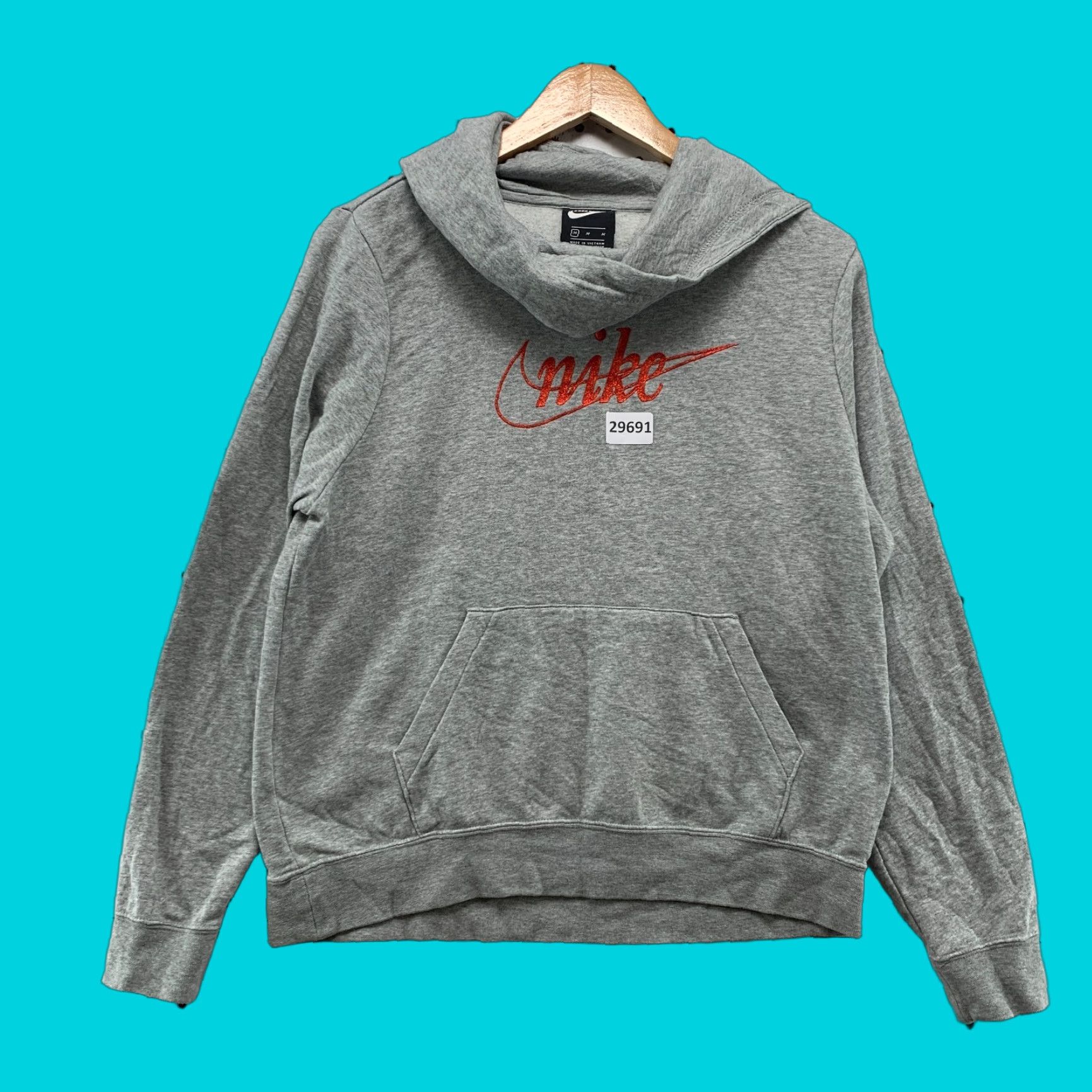 Nike Nike Hoodie Womens Medium Gray Red Swoosh Cowl Neck Hooded Sweatshirt 23x23 Size M / US 6-8 / IT 42-44 - 1 Thumbnail