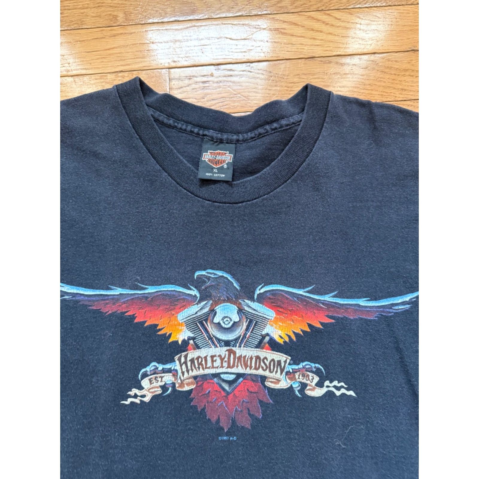 Harley Davidson VTG Harley-Davidson T-Shirt Mens XL Black Cotton Short Sleeve 1990s Puerto Rico USA Made Storm Graphic Print Double-Sided 90s Size XL Reg Fit Size US XL / EU 56 / 4 - 6 Thumbnail