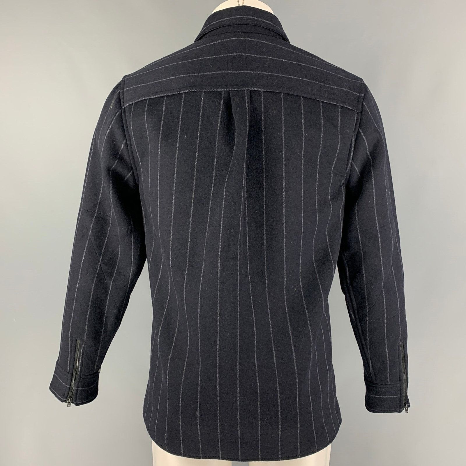 Calibrate CALIBRATE S Navy Grey Chalkstripe Wool Blend Snaps Jacket Size US S / EU 44-46 / 1 - 3 Thumbnail