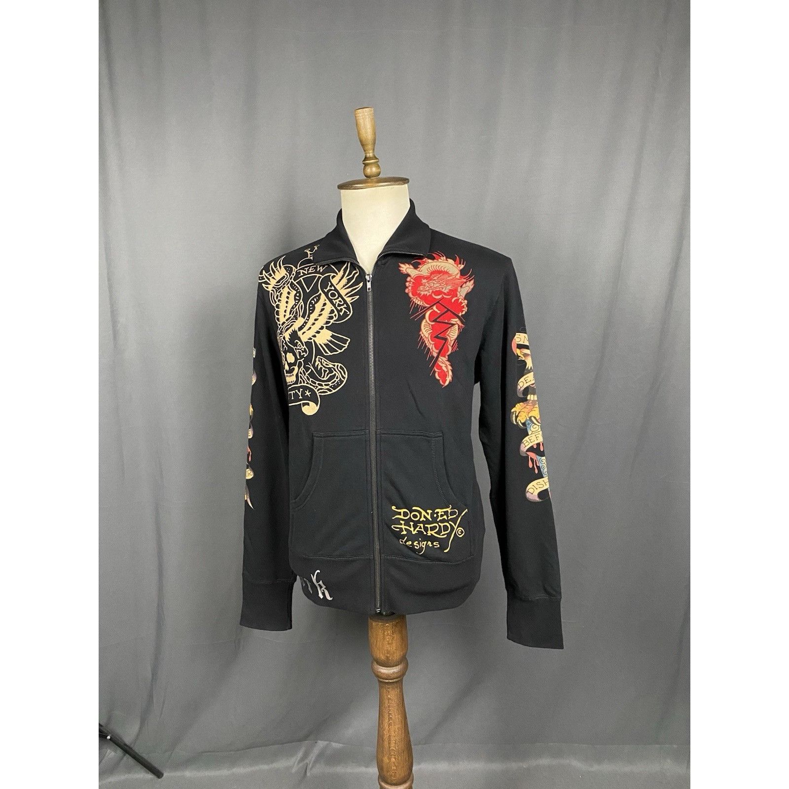 Ed Hardy MINT! Ed Hardy Big Logo Men's Black Full Zip Sweater Size M Size US M / EU 48-50 / 2 - 2 Thumbnail