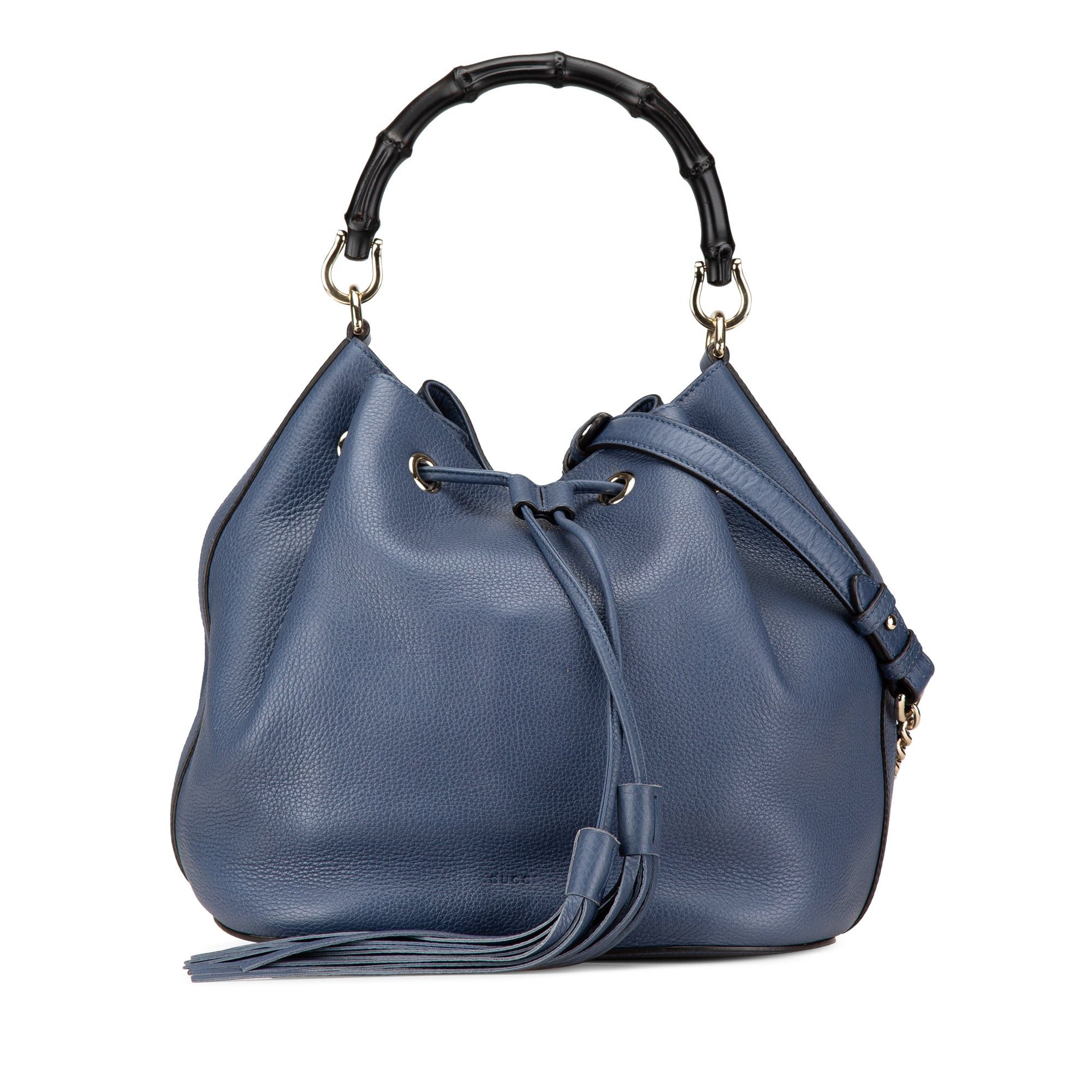 Gucci Gucci Leather Miss Bamboo Tassel Bucket Bag Blue Size ONE SIZE - 1 Thumbnail